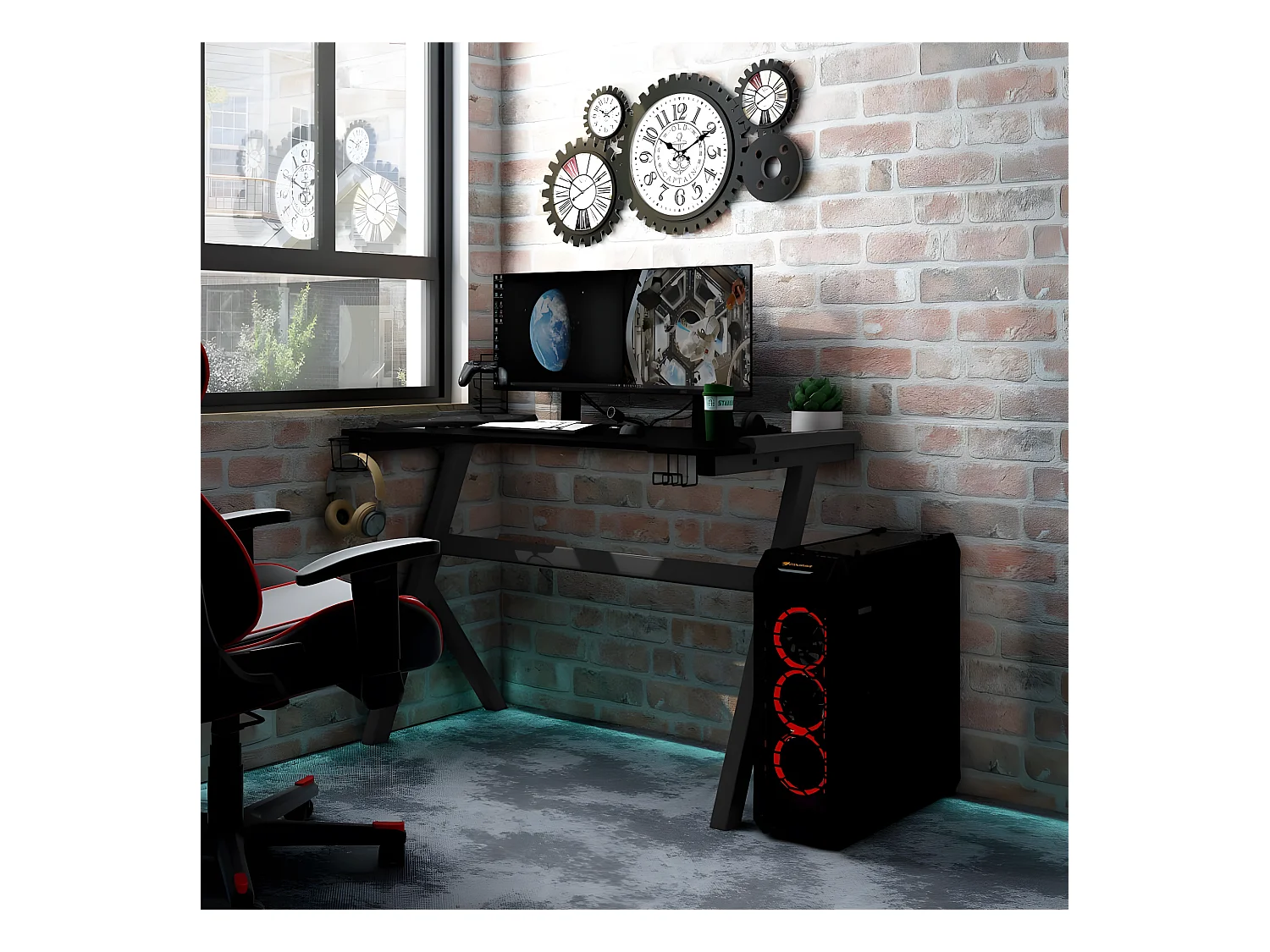 Bureau de jeu à LED en forme de Y Noir 90x60x75 cm