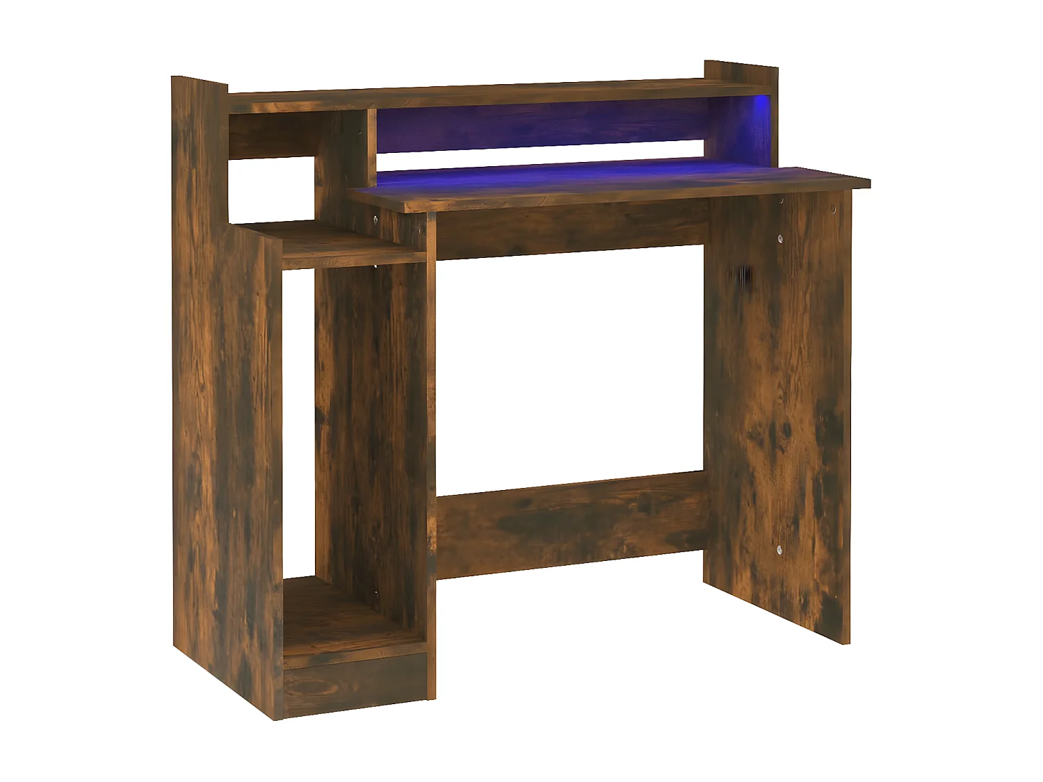 Escritorio con LED madera ingeniería roble ahumado 97x45x90 cm