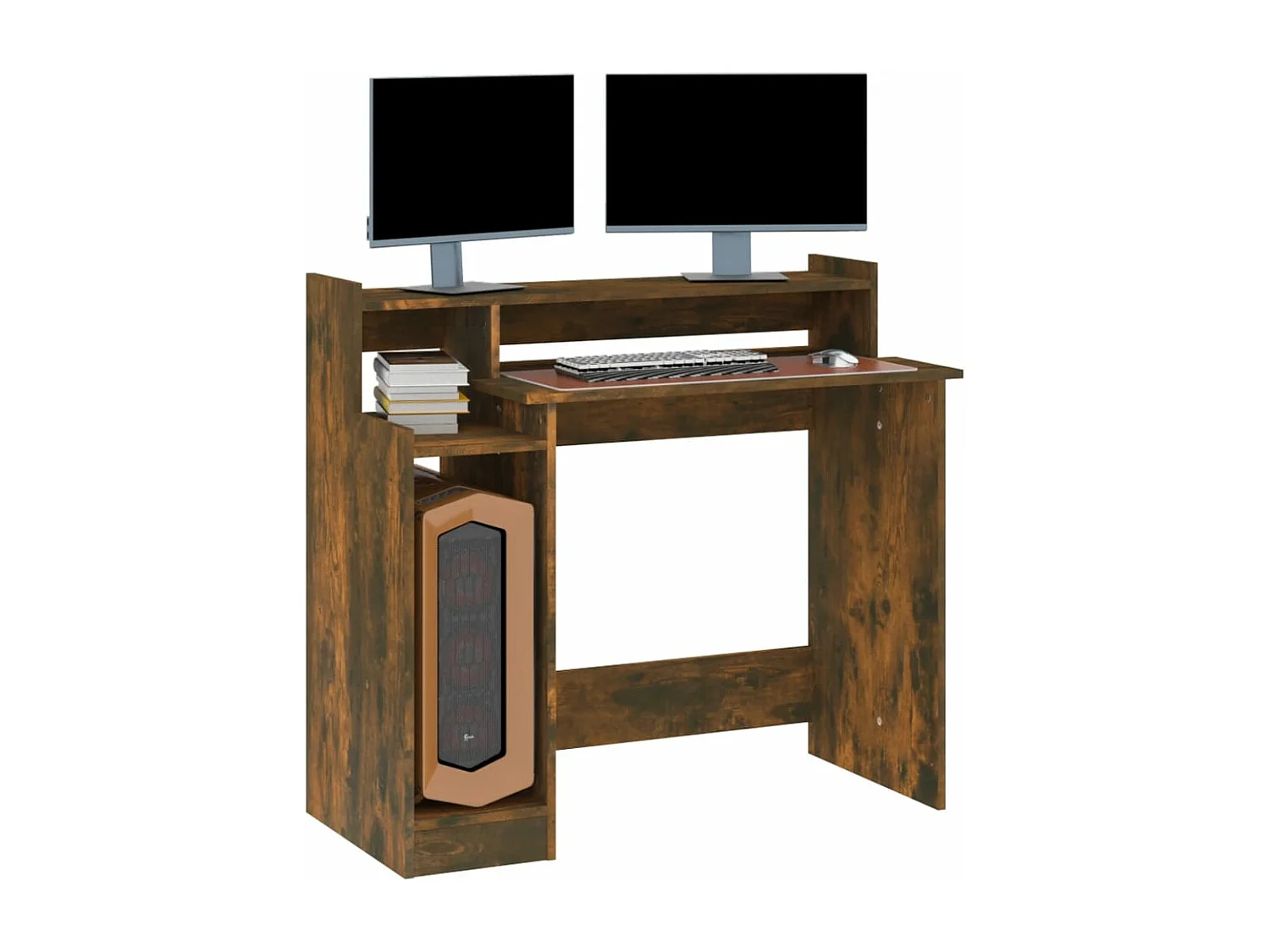 Escritorio con LED madera ingeniería roble ahumado 97x45x90 cm