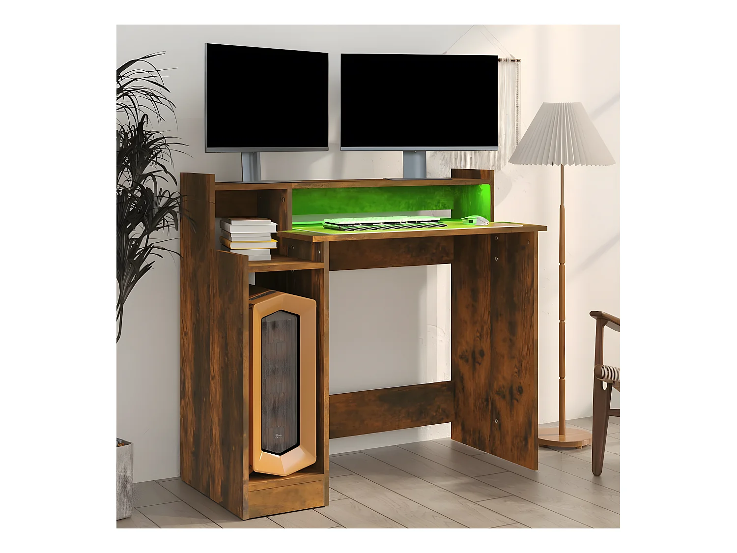 Bureau met LED-verlichting 97x45x90 cm hout gerookt eikenkleur