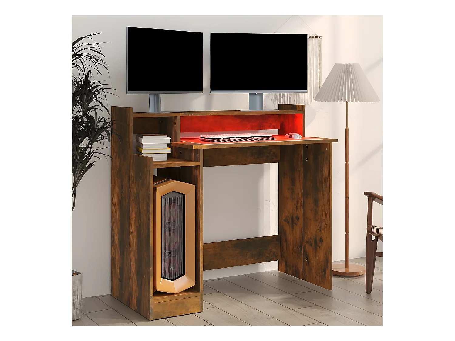 Bureau met LED-verlichting 97x45x90 cm hout gerookt eikenkleur