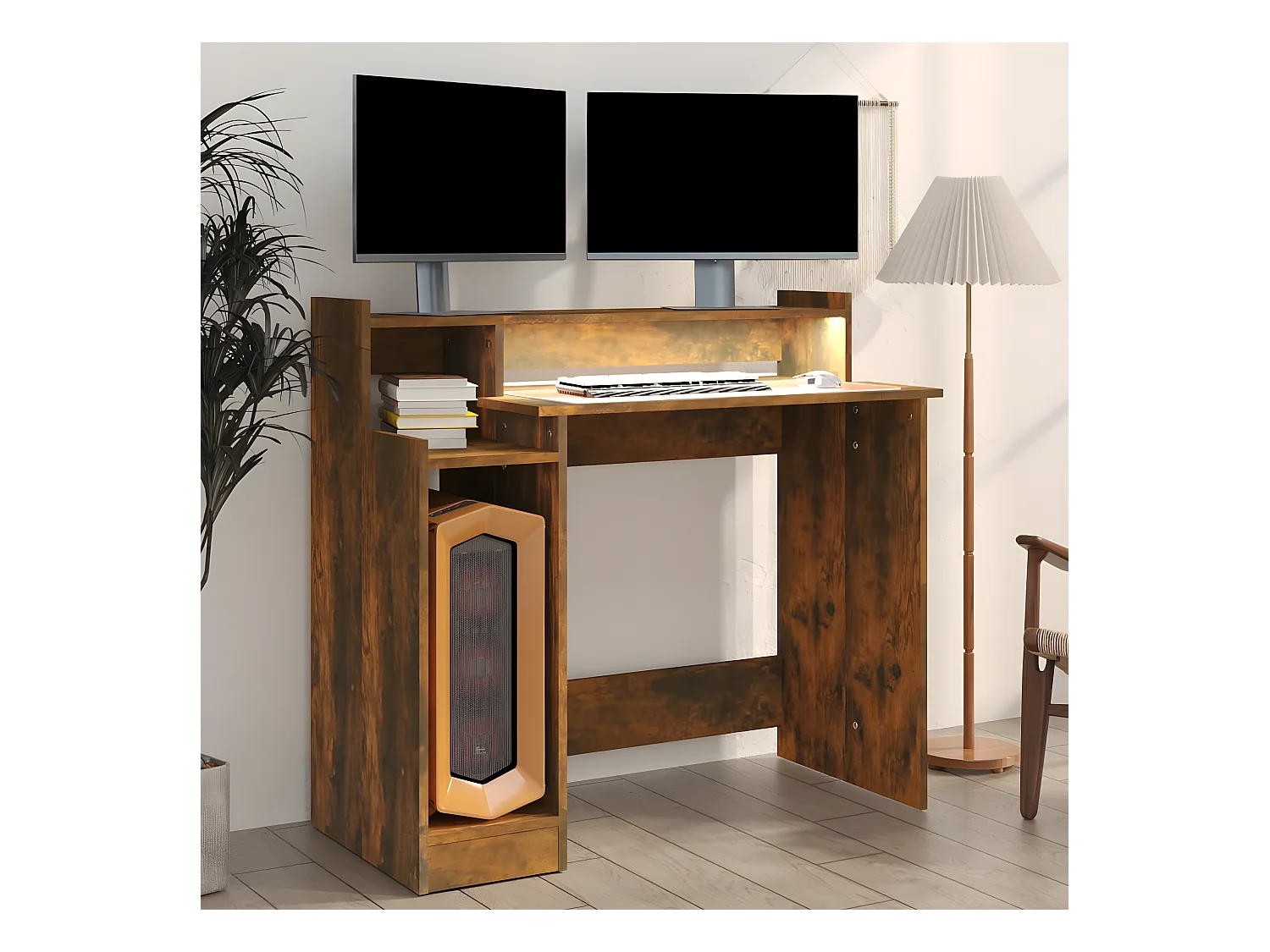 Bureau met LED-verlichting 97x45x90 cm hout gerookt eikenkleur