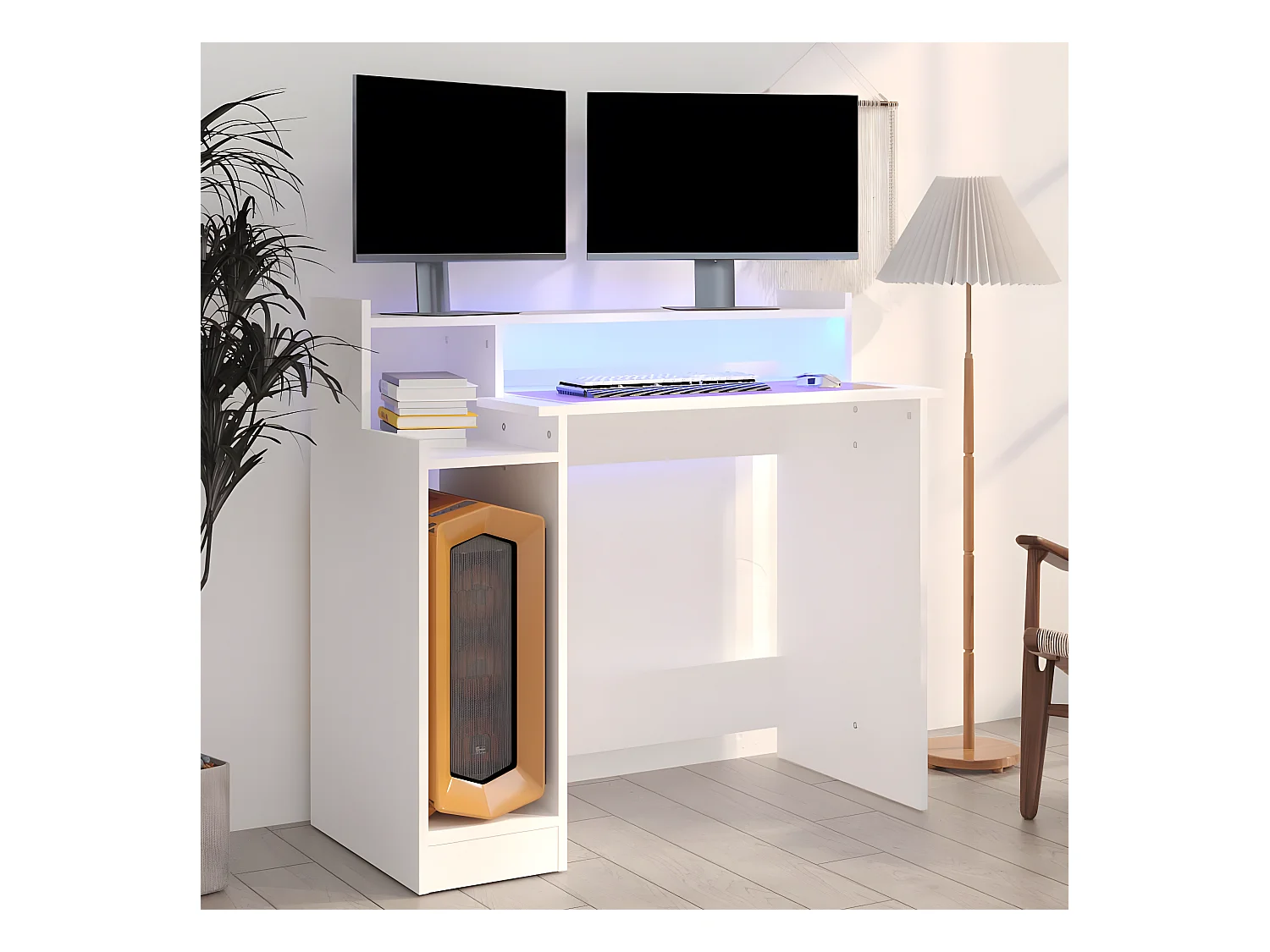 Bureau avec lumières LED Blanc 97x45x90 cm Bois d'ingénierie