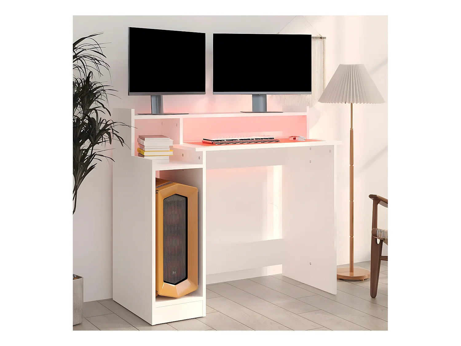 Bureau met LED-verlichting 97x45x90 cm bewerkt hout wit