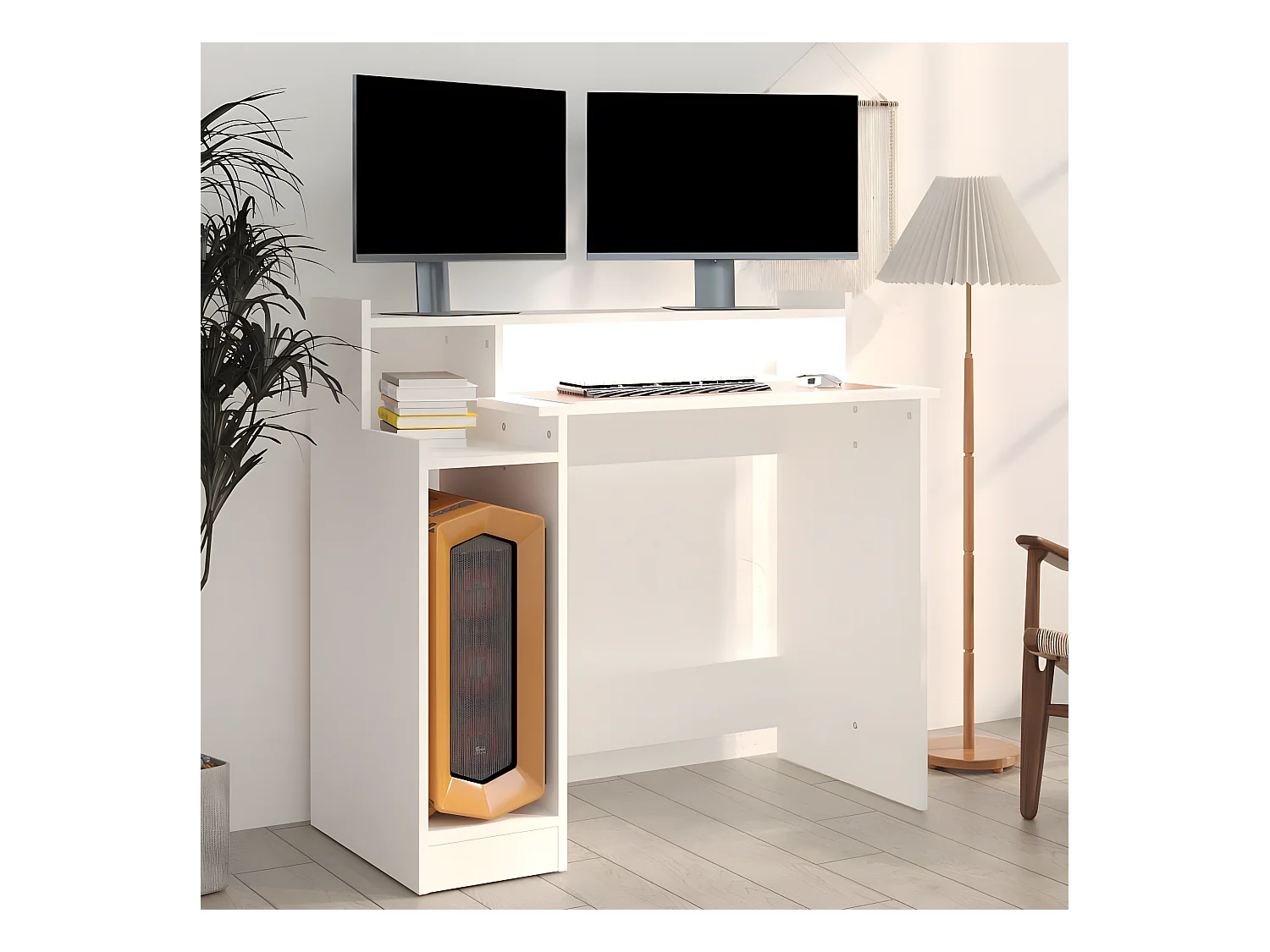 Bureau met LED-verlichting 97x45x90 cm bewerkt hout wit