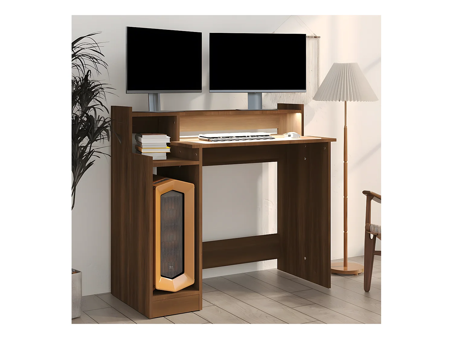 Bureau met LED-verlichting 97x45x90 cm hout bruin eikenkleur