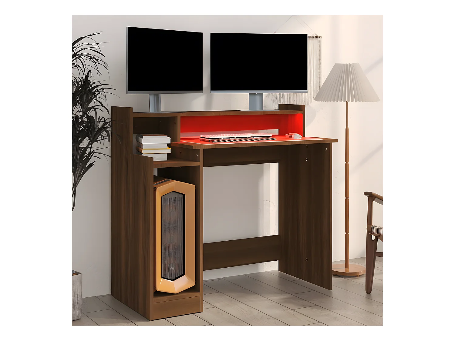 Bureau met LED-verlichting 97x45x90 cm hout bruin eikenkleur