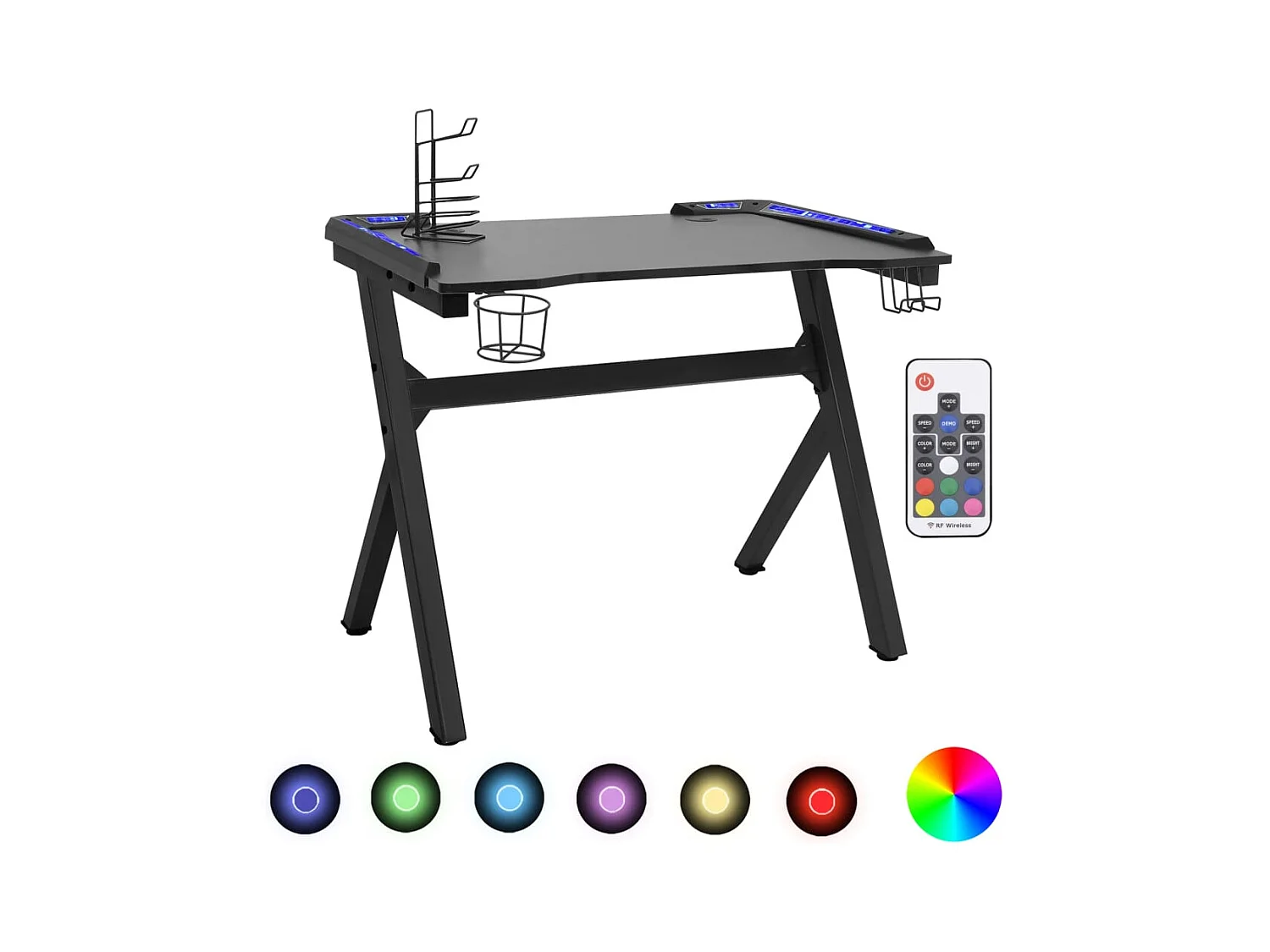 Gamingbureau met Y-vormige poten LED 110x60x75 cm zwart