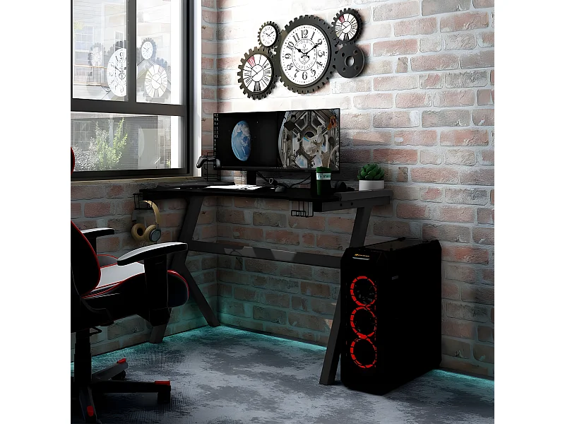 Secretária de gaming c/ luzes LED forma de Y 110x60x75 cm preto