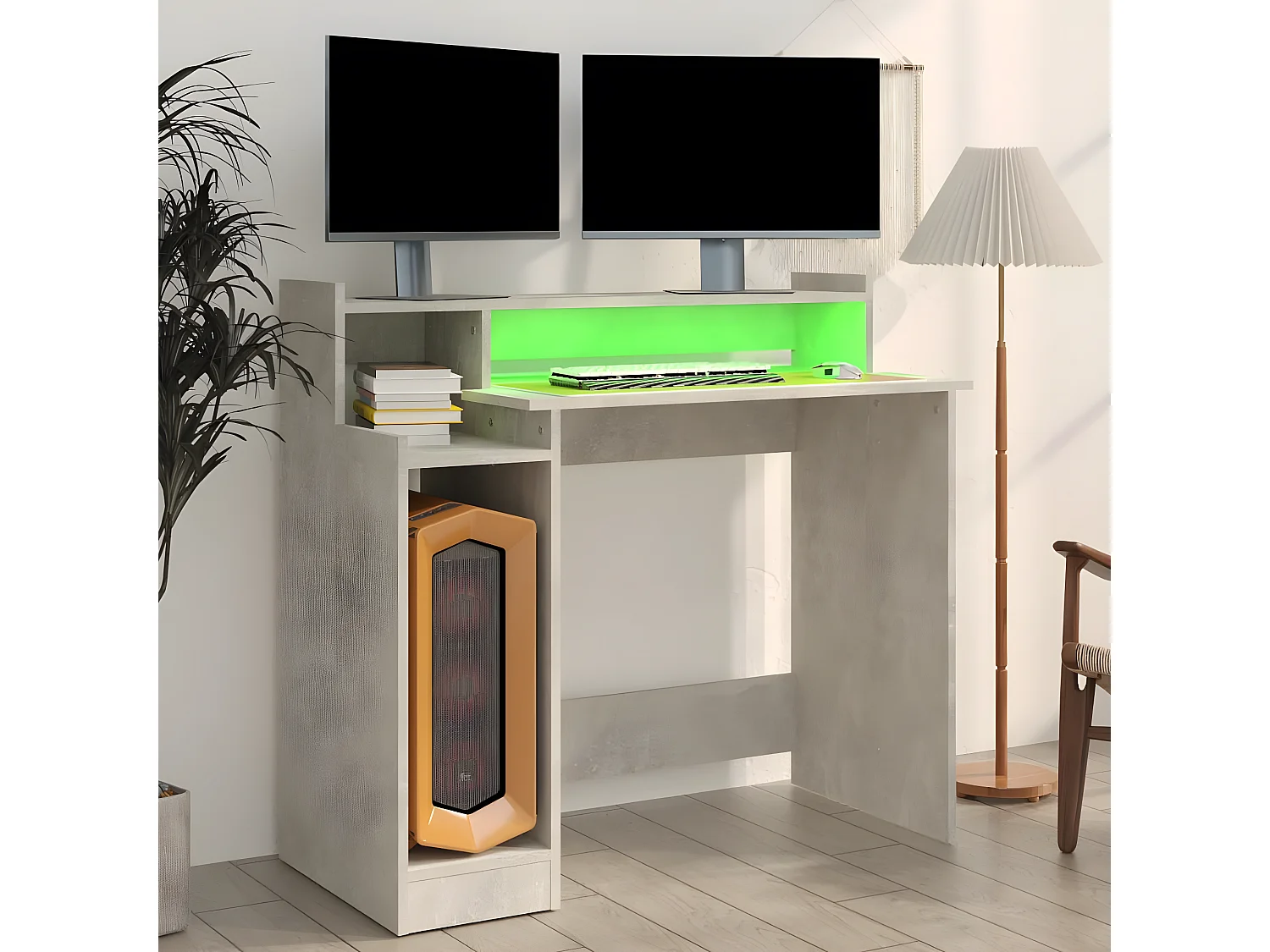 Escritorio LED madera contrachapada gris hormigón 97x45x90 cm