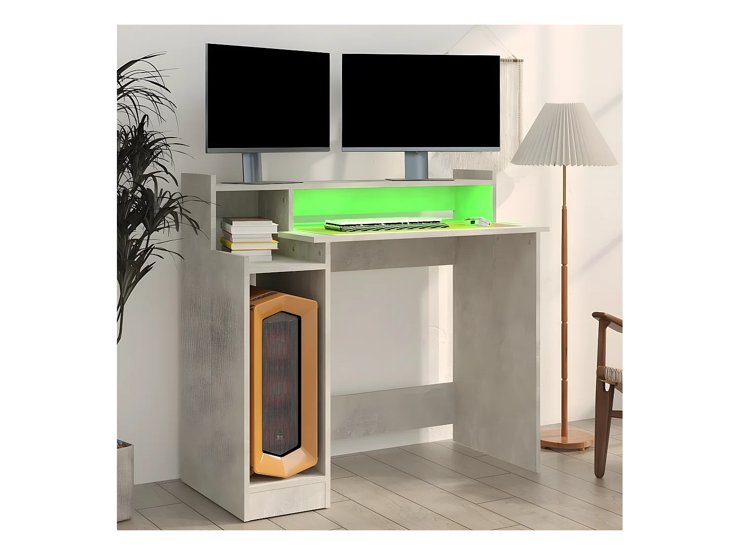 Bureau met LED-verlichting 97x45x90 cm bewerkt hout betongrijs