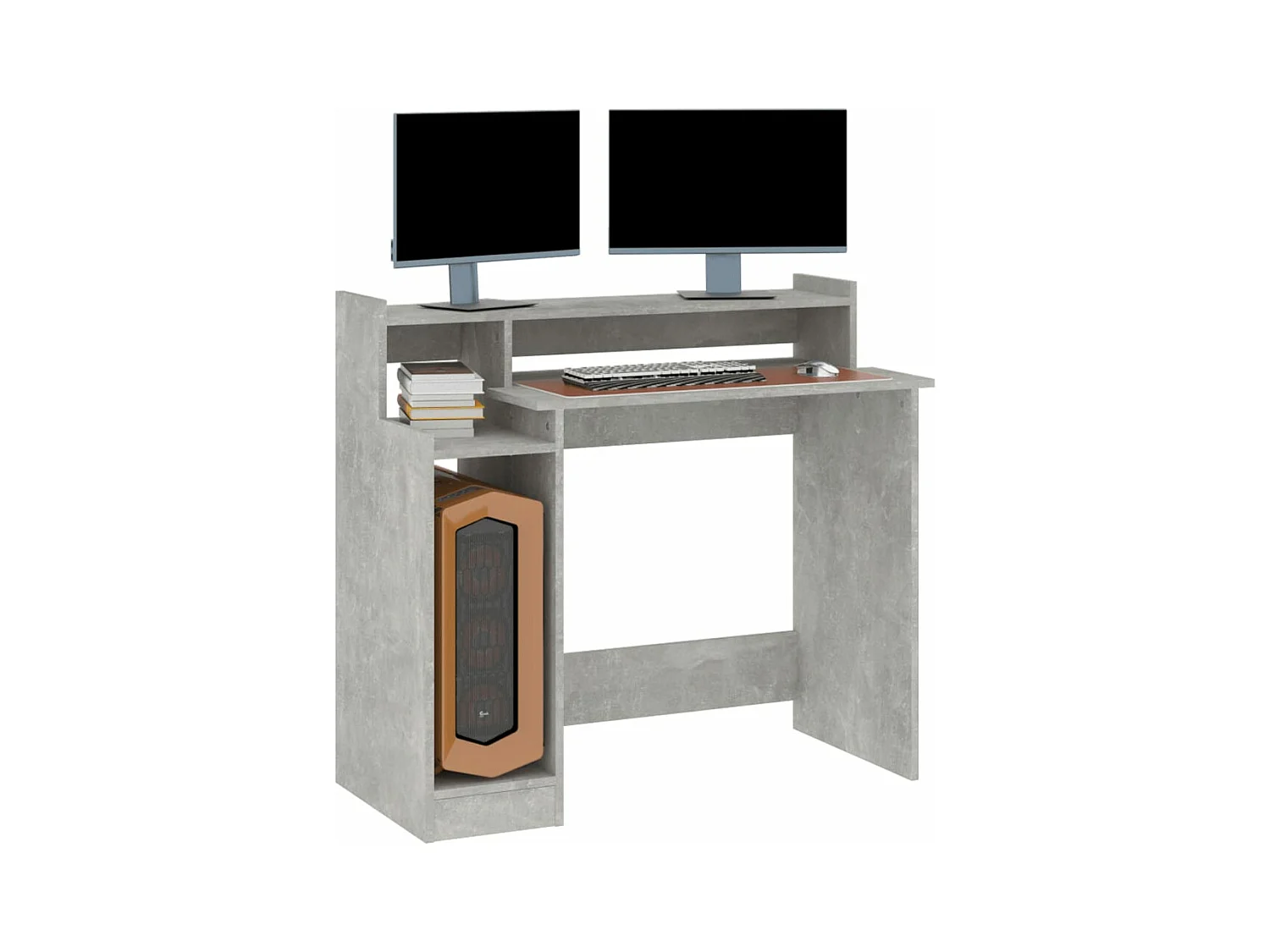 Bureau met LED-verlichting 97x45x90 cm bewerkt hout betongrijs