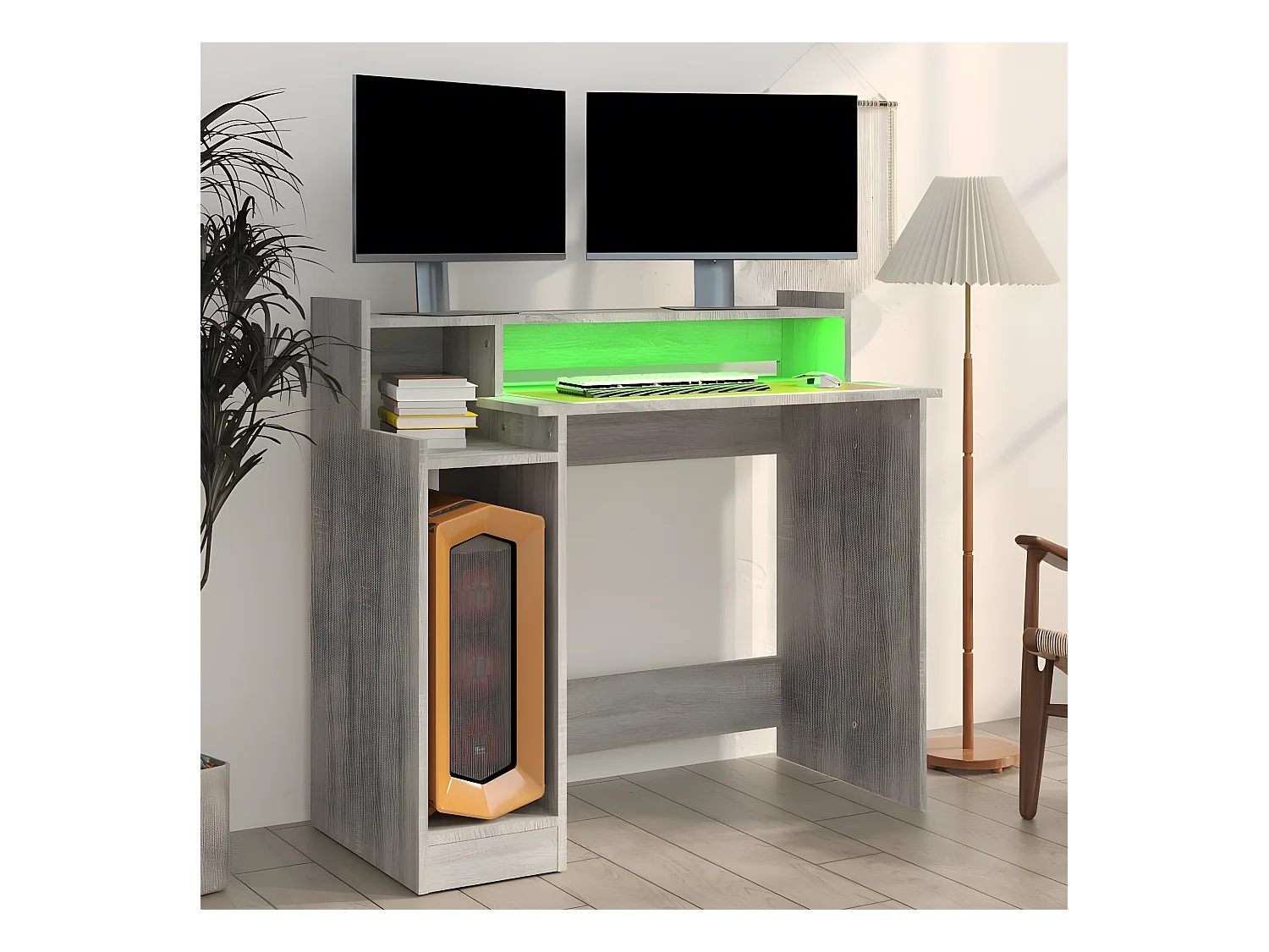 Bureau met LED-verlichting 97x45x90 cm hout grijs sonoma eiken