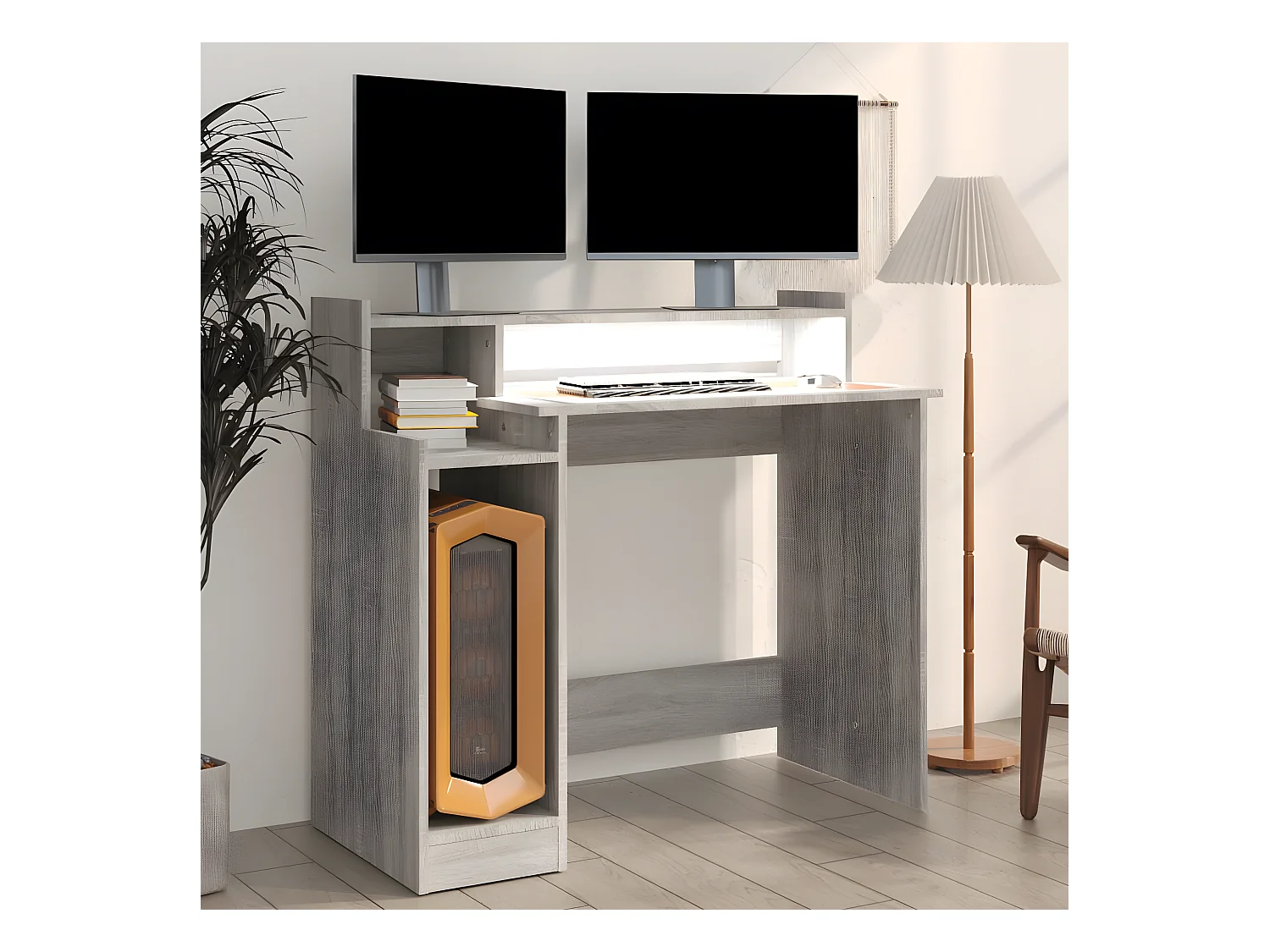 Bureau met LED-verlichting 97x45x90 cm hout grijs sonoma eiken