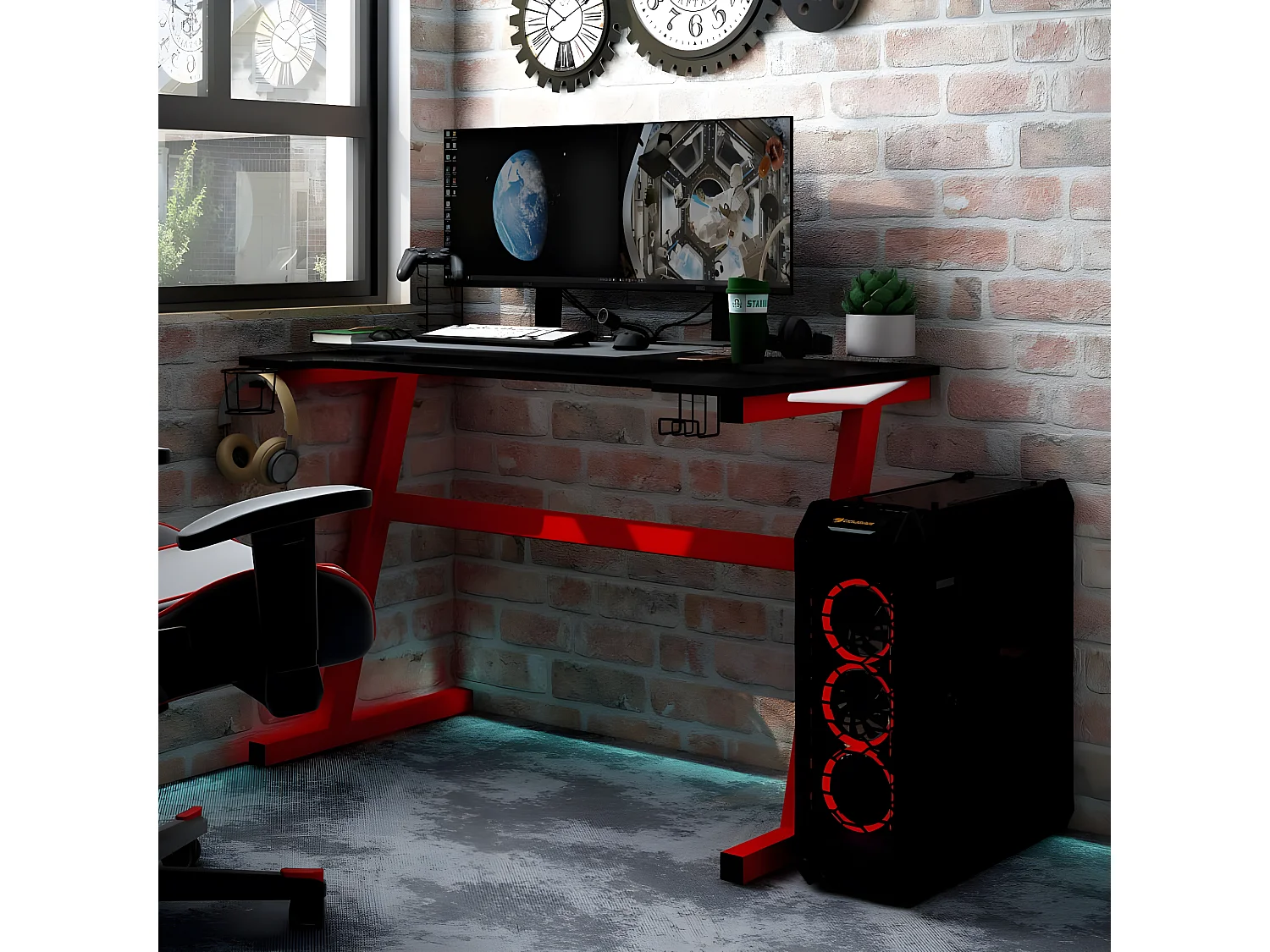 Bureau de jeu à LED en forme de Z Noir 110x60x75 cm