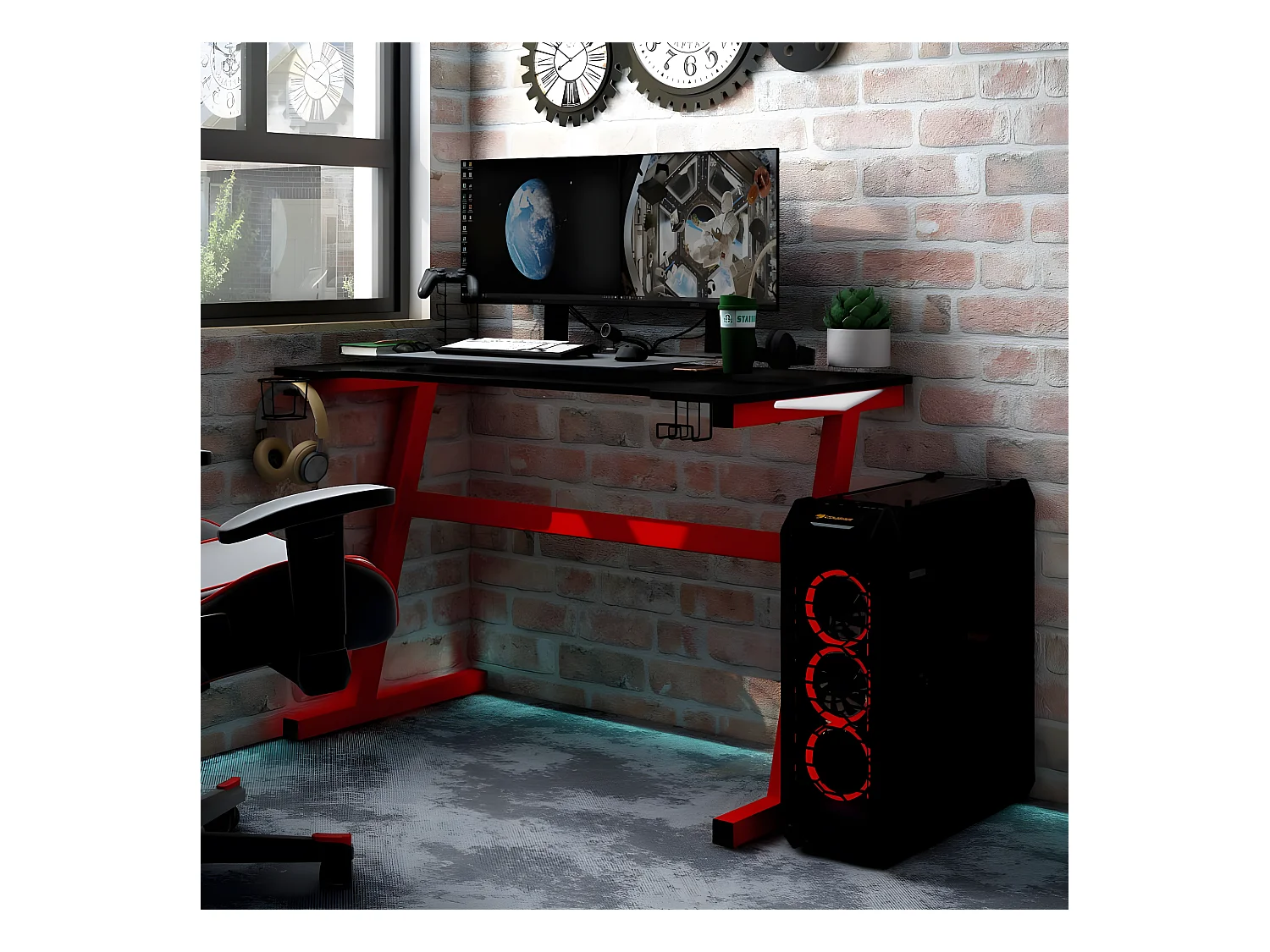Bureau de jeu à LED en forme de Z Noir 110x60x75 cm