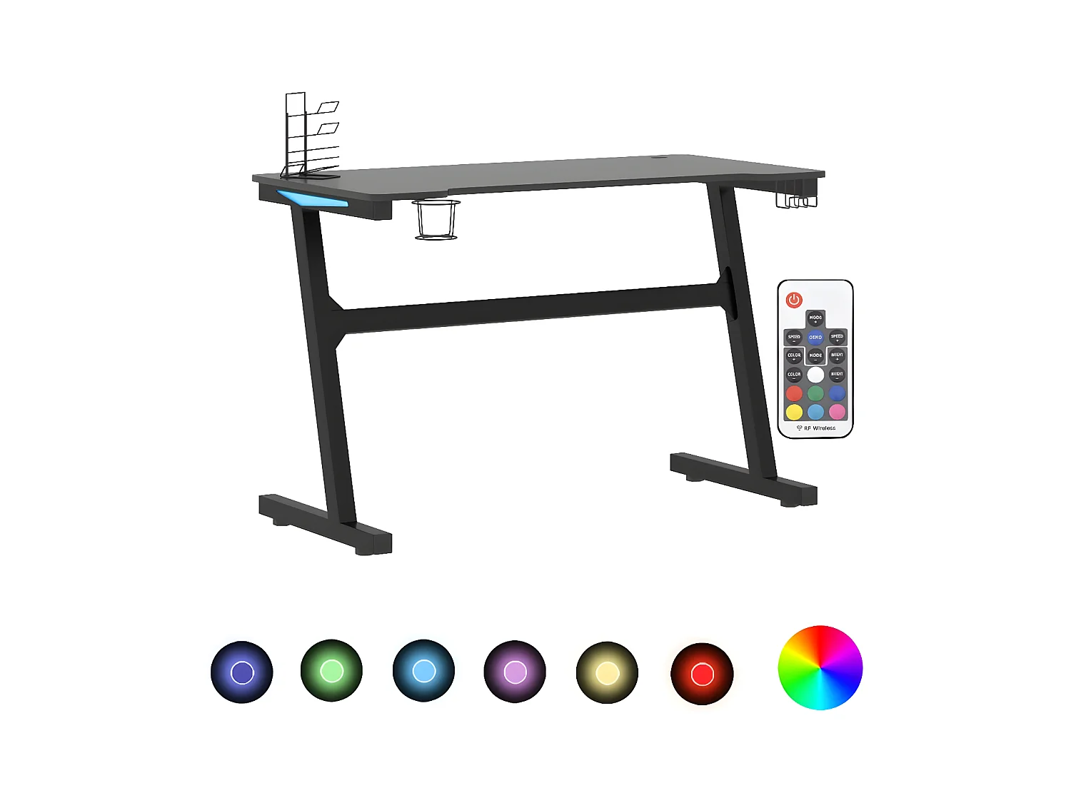 Gamingbureau met Z-vormige poten LED 110x60x75 cm zwart