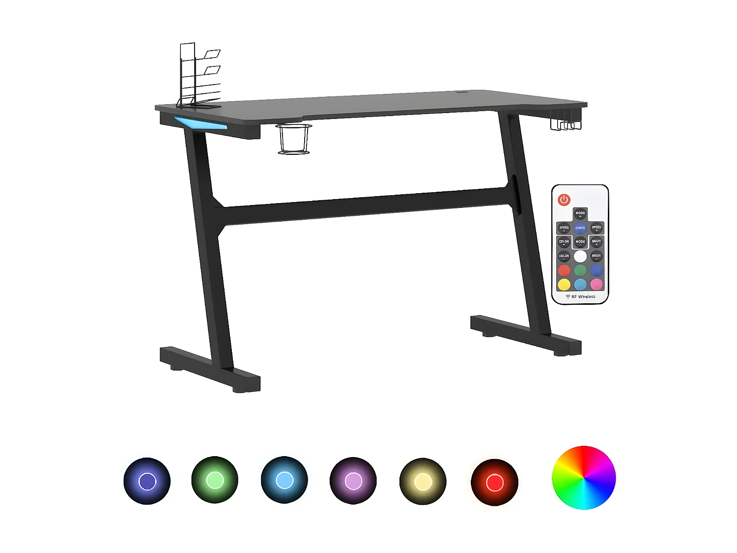 Secretária de gaming c/ luzes LED forma de Z 110x60x75 cm preto