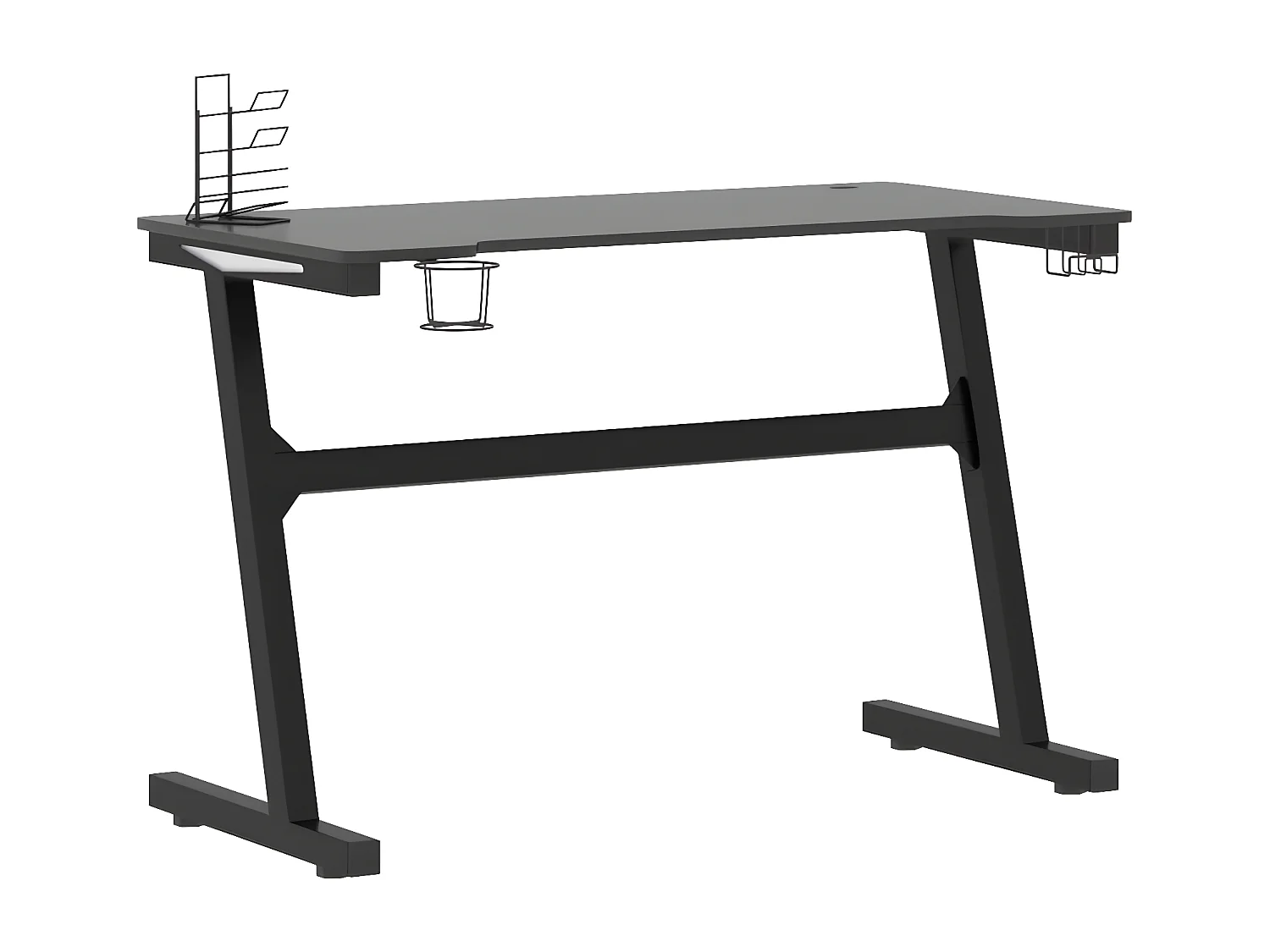 Secretária de gaming c/ luzes LED forma de Z 110x60x75 cm preto