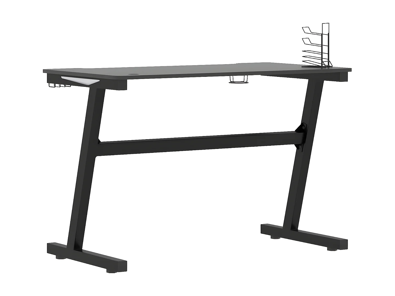 Secretária de gaming c/ luzes LED forma de Z 110x60x75 cm preto