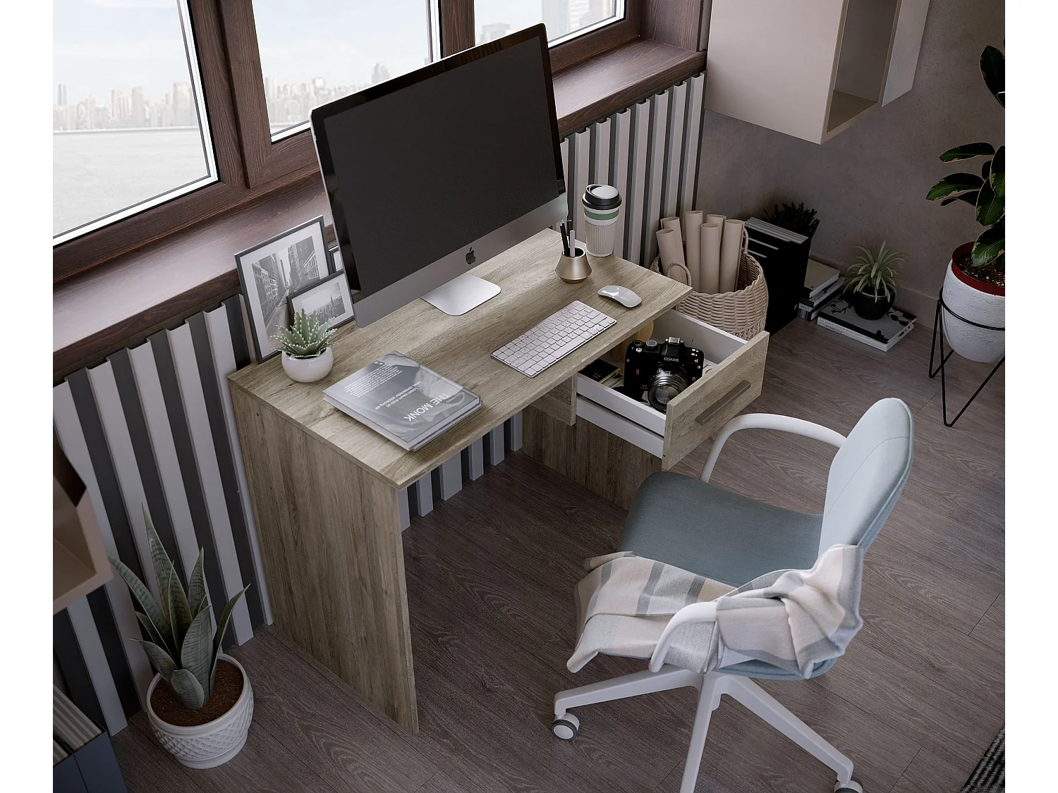 Bureau SAME 1 tiroir 90x50x74 cm chêne TALESA