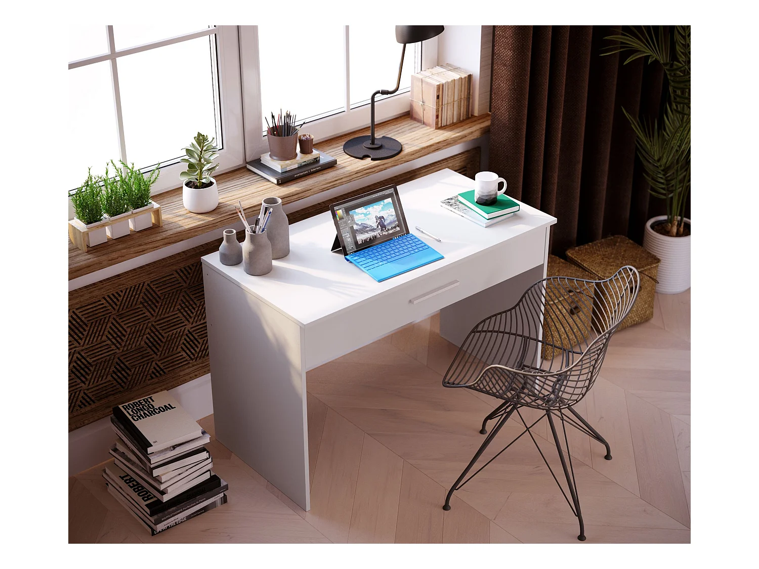 Bureau SAME 1 grand tiroir 110x56x81 cm blanc TALESA