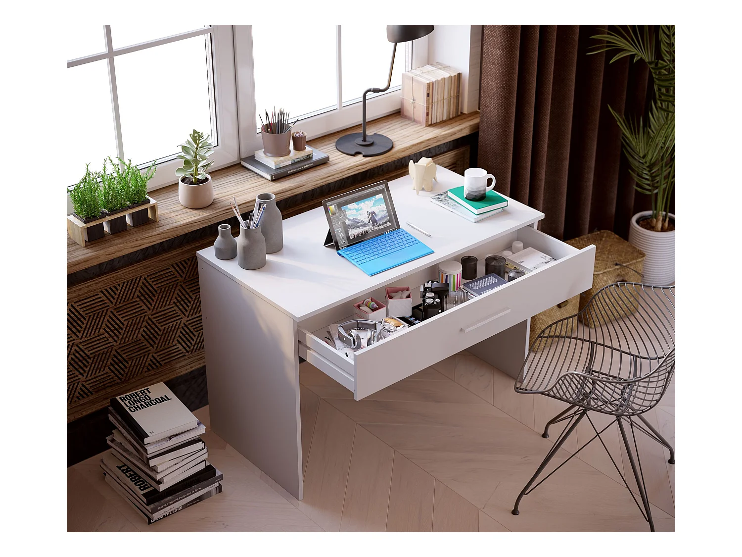 Bureau SAME 1 grand tiroir 110x56x81 cm blanc TALESA