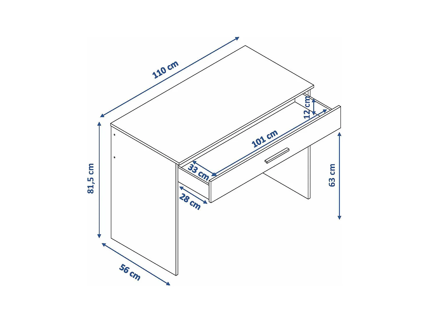 Bureau SAME 1 grand tiroir 110x56x81 cm blanc TALESA