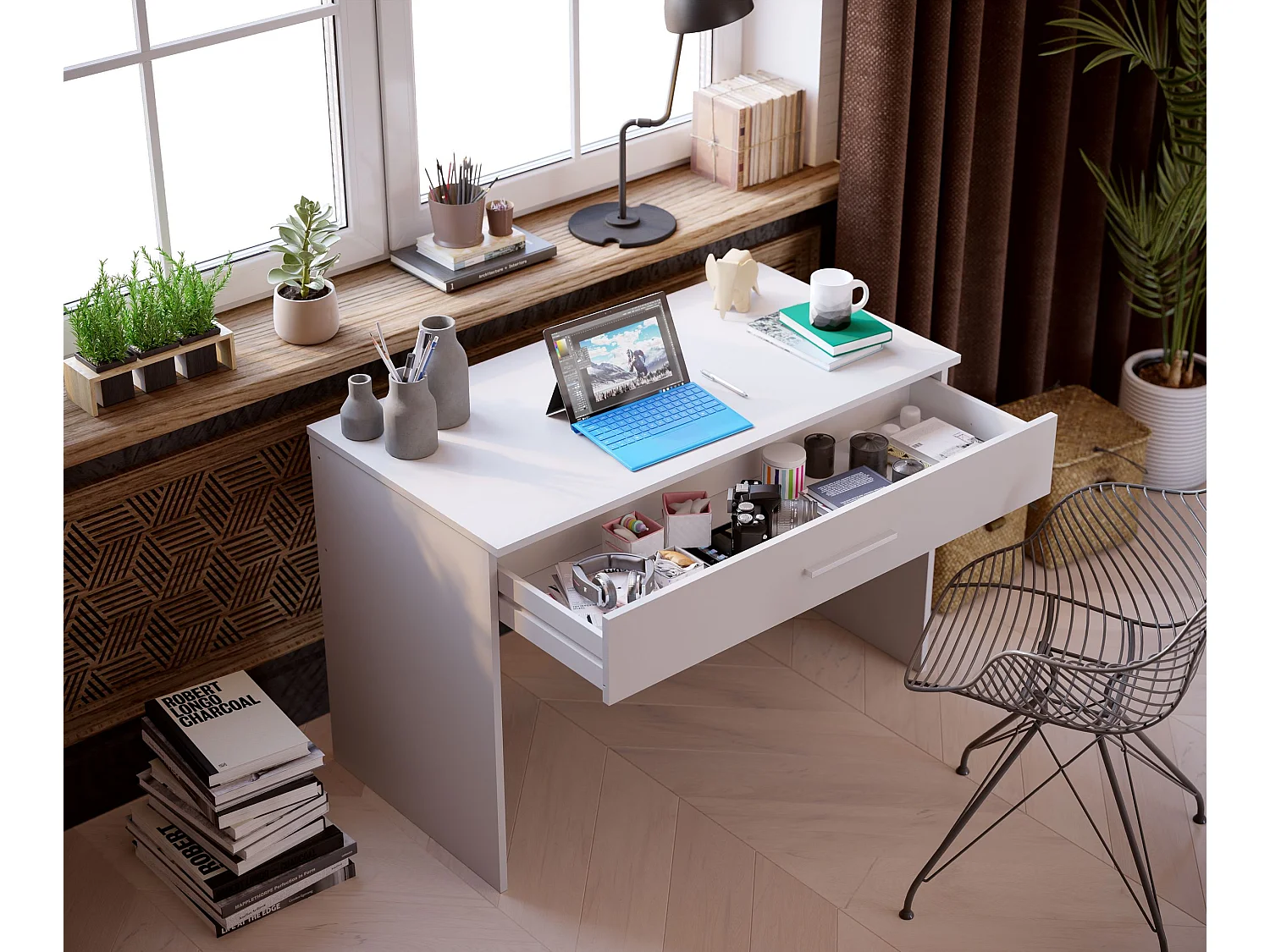 Bureau SAME 1 grand tiroir 110x56x81 cm blanc TALESA