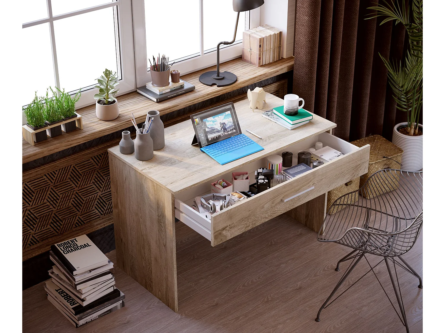 Bureau SAME 1 grand tiroir 110x56x81 cm chêne TALESA