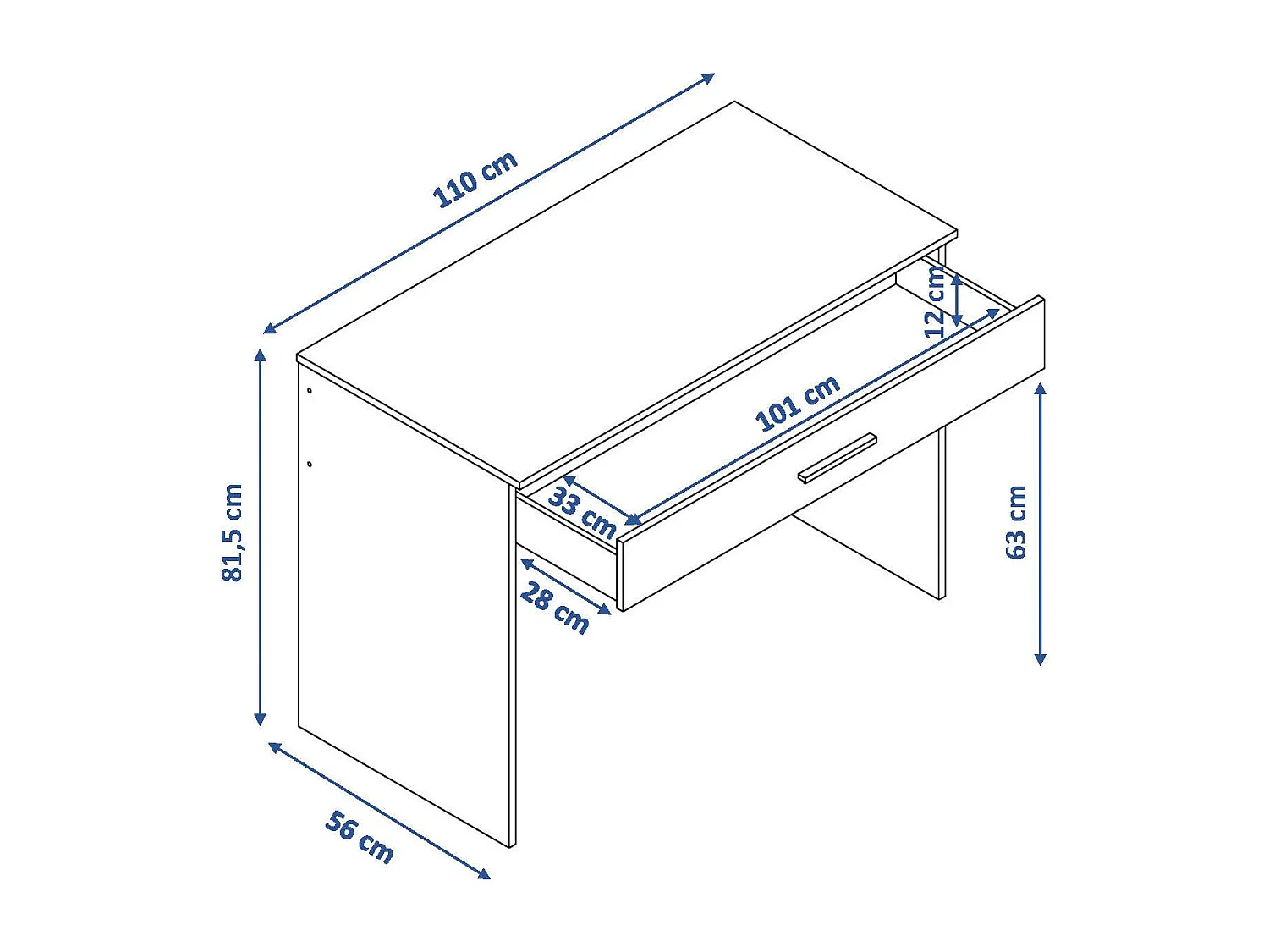 Bureau SAME 1 grand tiroir 110x56x81 cm chêne TALESA
