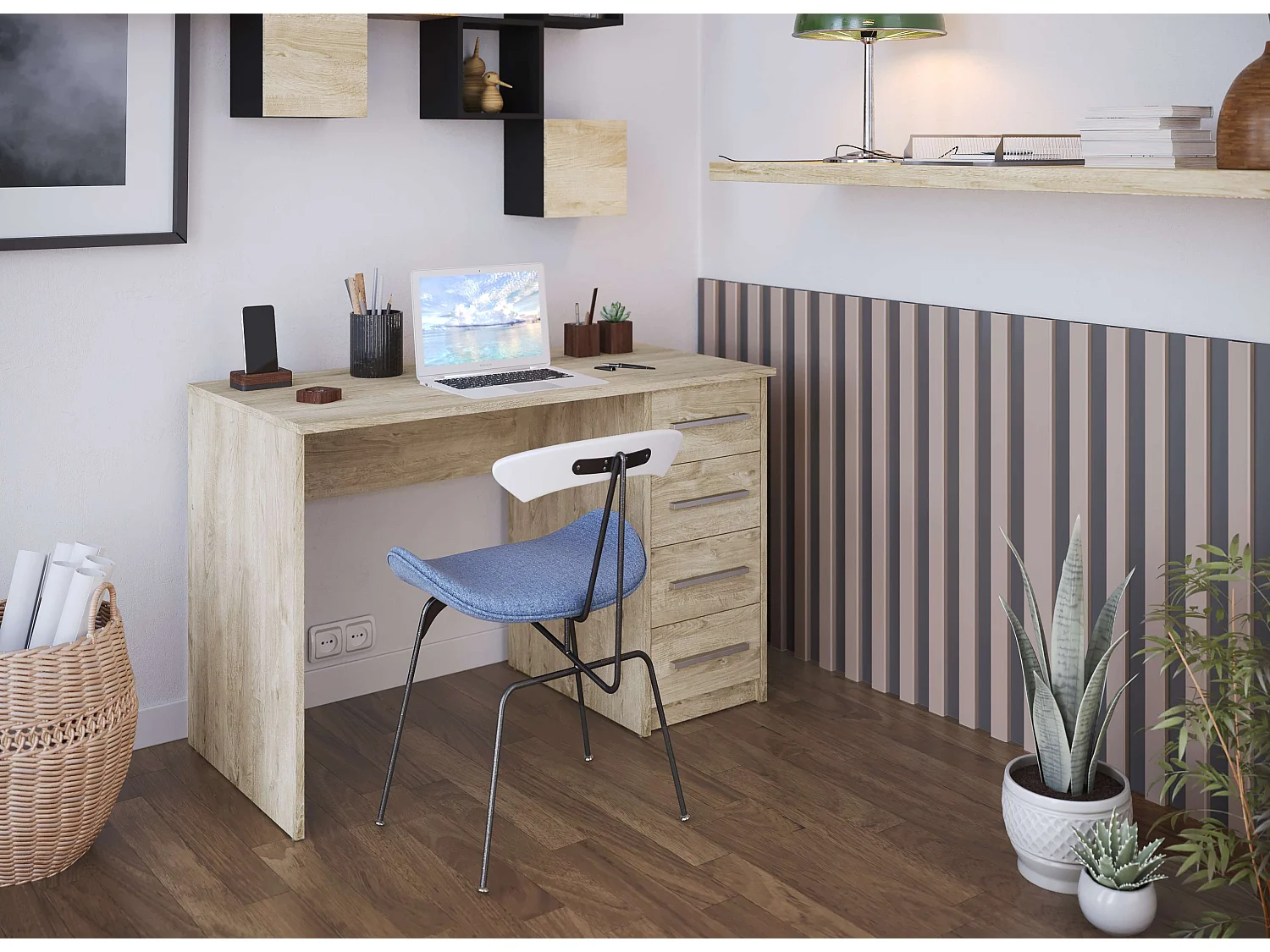 Bureau SAME 4 tiroirs 110x56x74 cm chêne TALESA