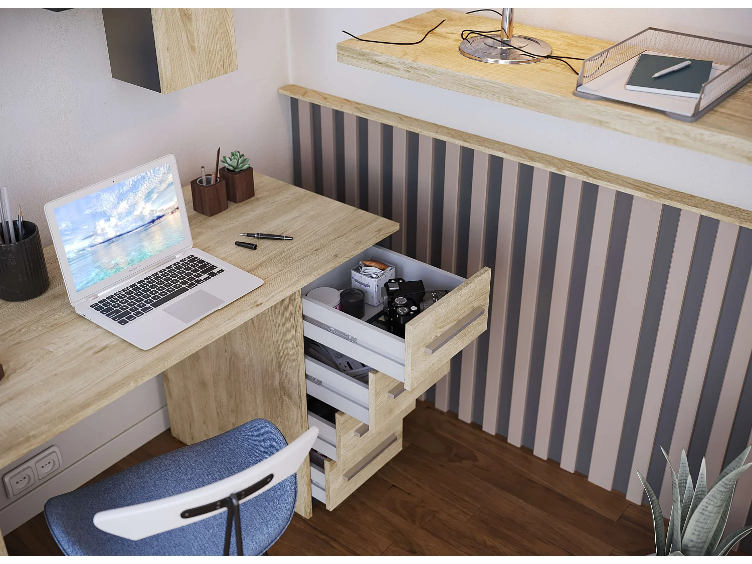 Bureau SAME 4 tiroirs 110x56x74 cm chêne TALESA