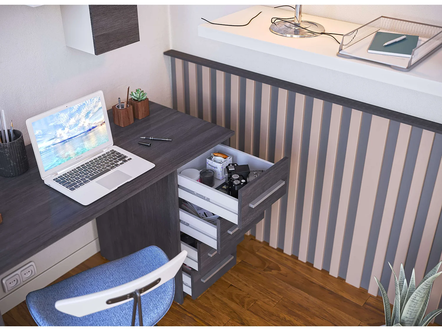 Bureau SAME 4 tiroirs 110x56x74 cm chêne gris cendré TALESA