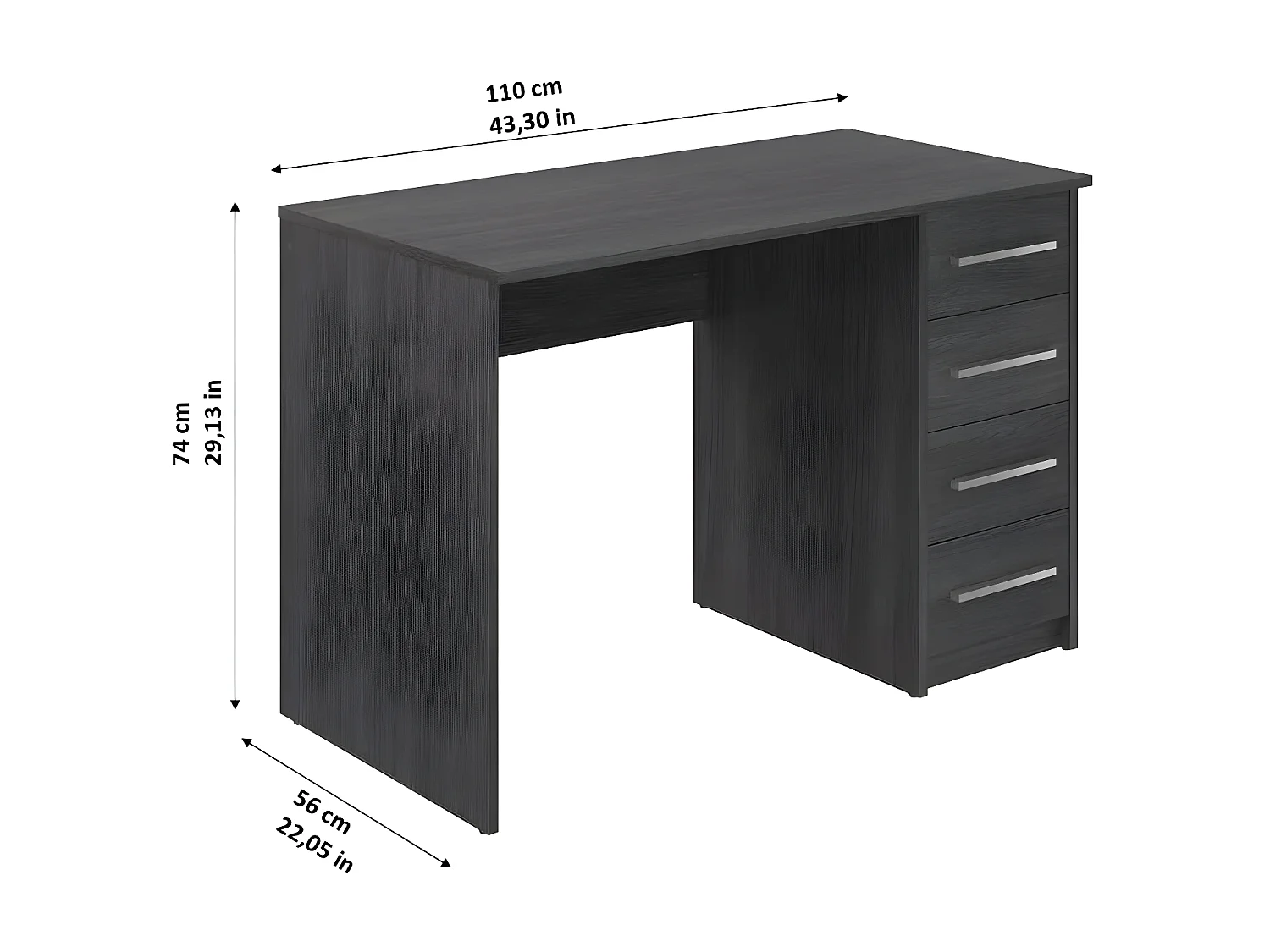 Bureau SAME 4 tiroirs 110x56x74 cm chêne gris cendré TALESA