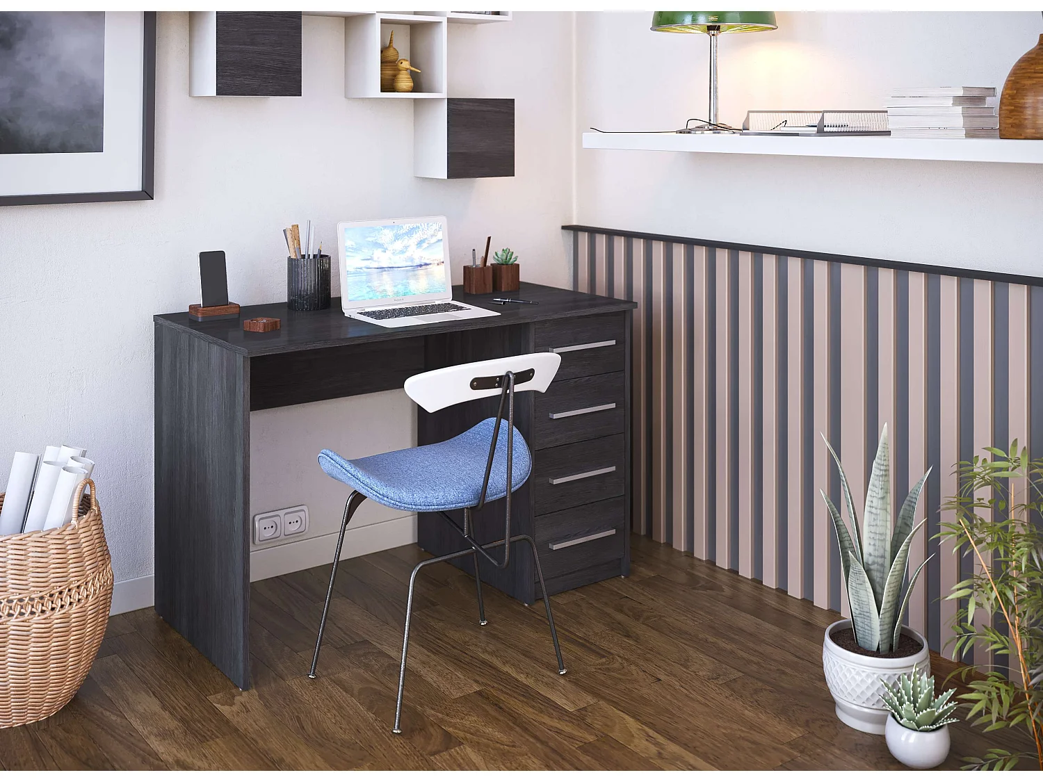 Bureau SAME 4 tiroirs 110x56x74 cm chêne gris cendré TALESA