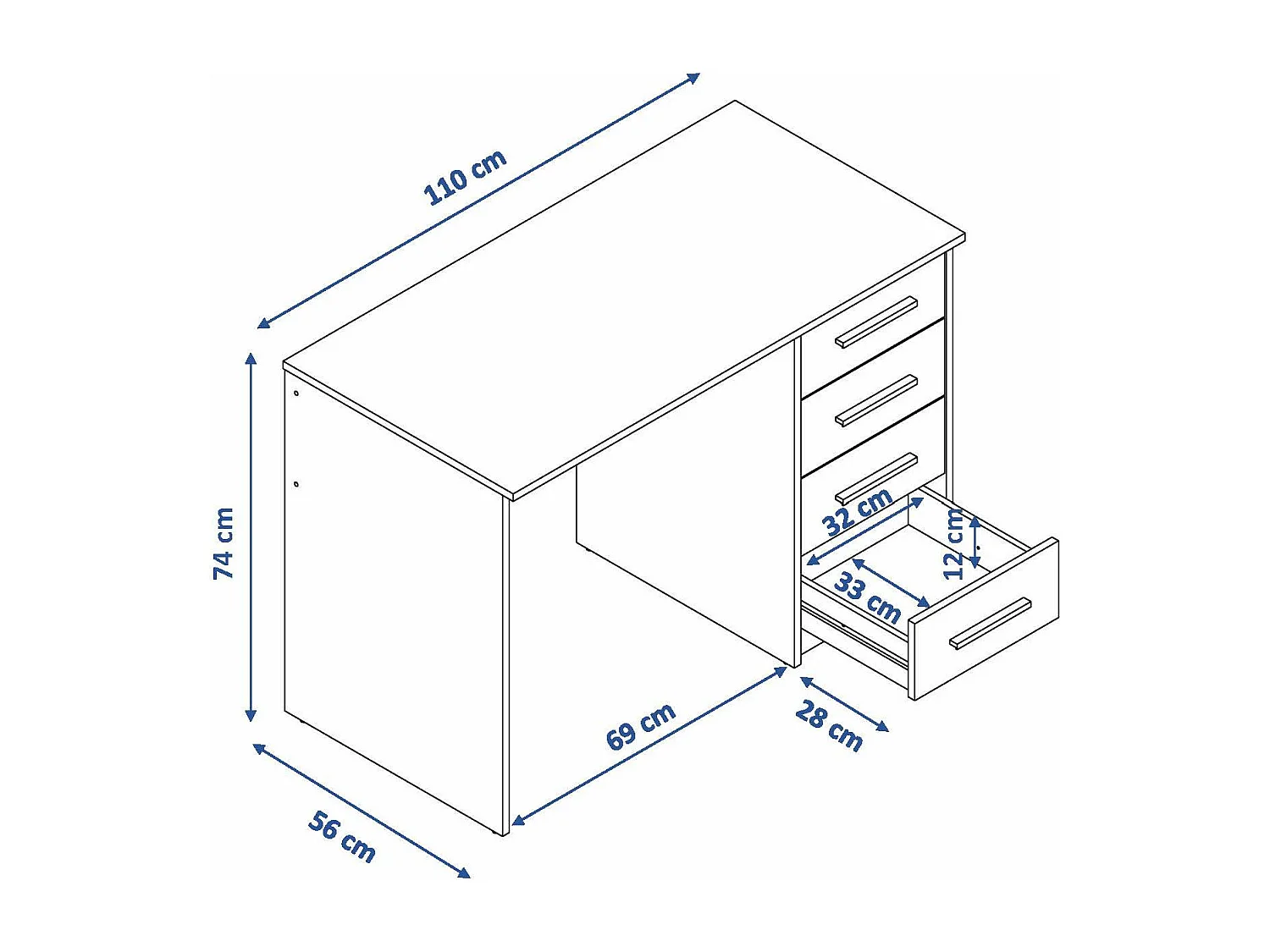 Bureau SAME 4 tiroirs 110x56x74 cm chêne gris cendré TALESA