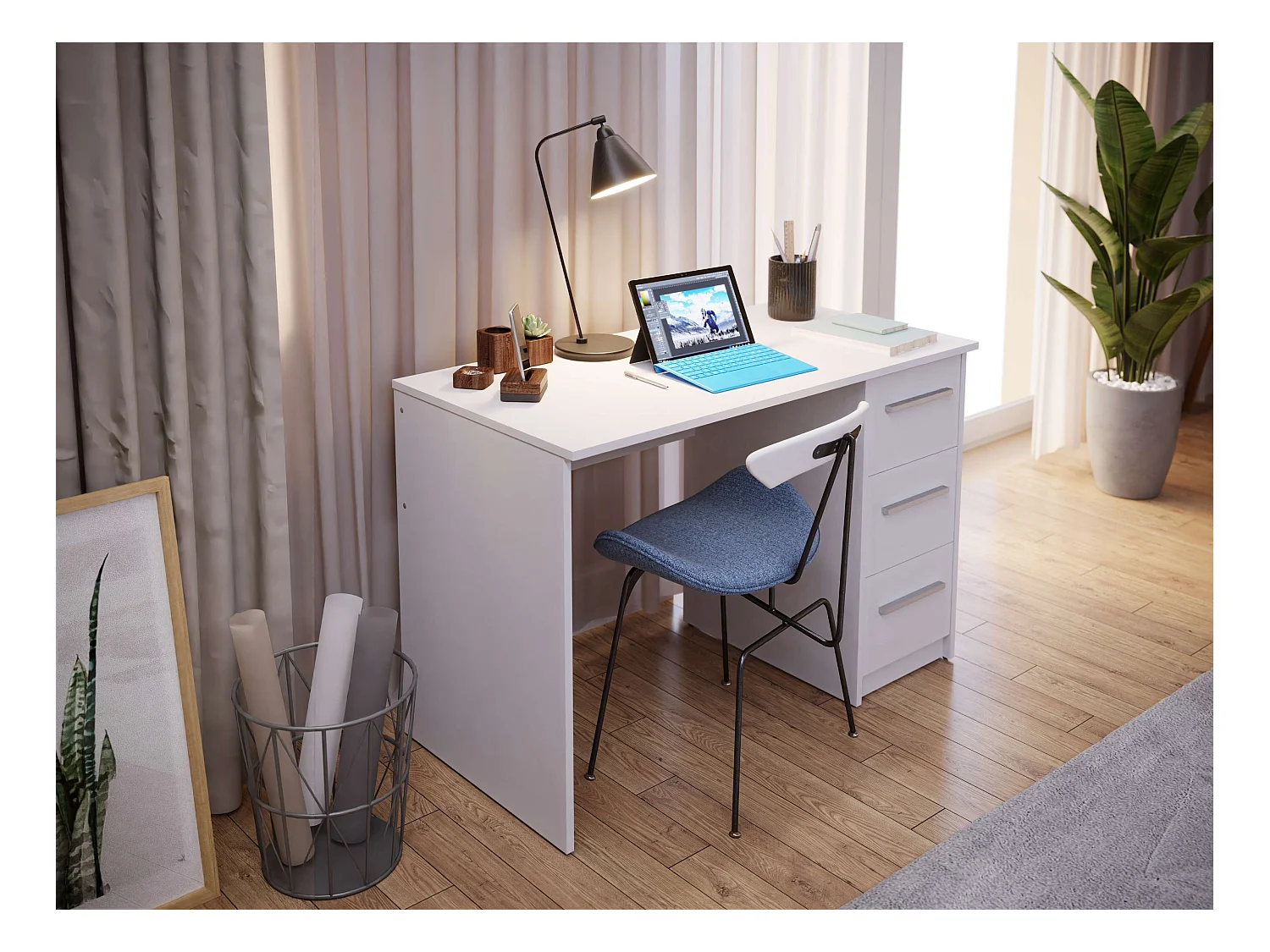 Bureau SAME 3 tiroirs 110x56x74 cm blanc TALESA