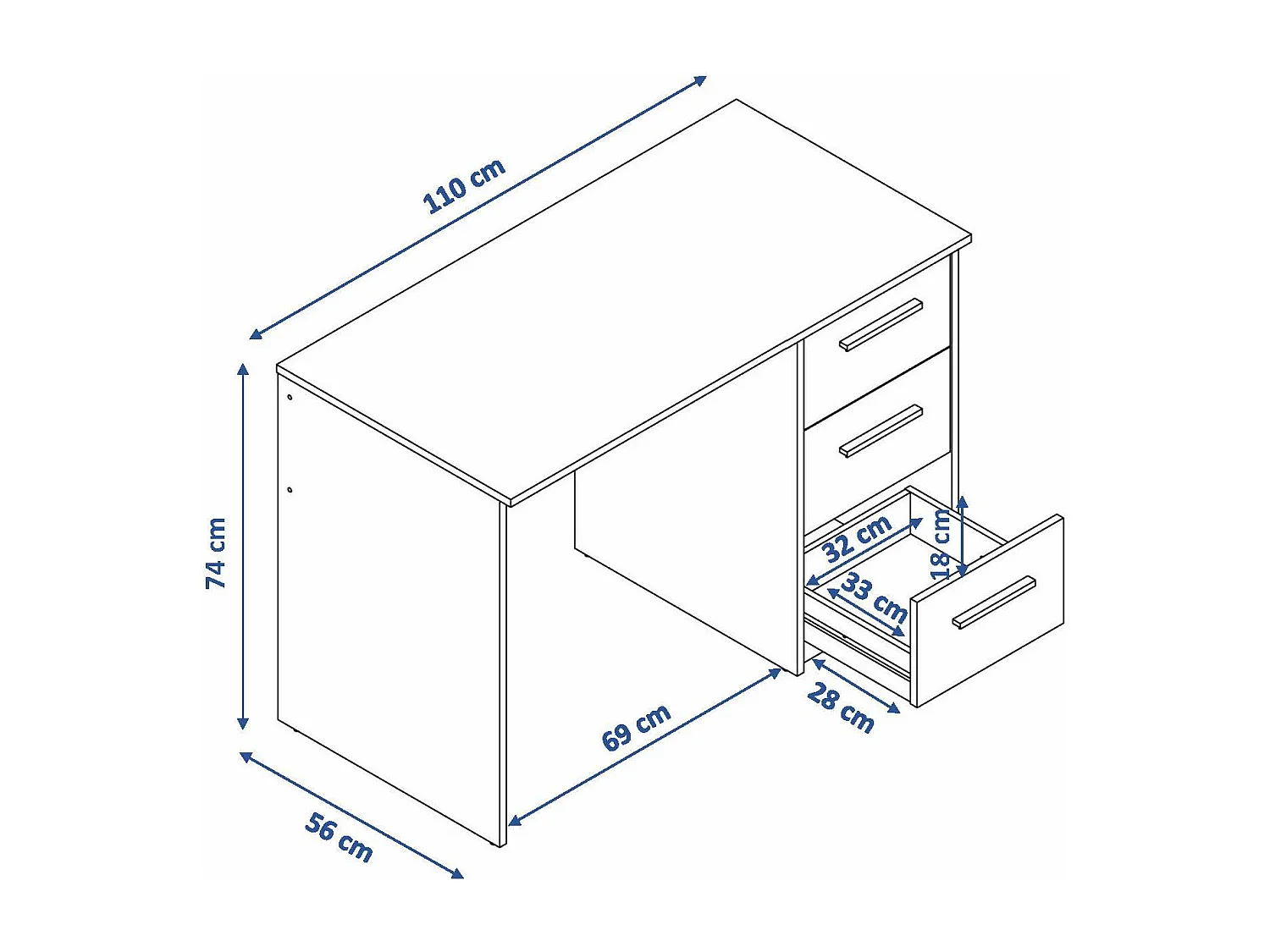 Bureau SAME 3 tiroirs 110x56x74 cm blanc TALESA