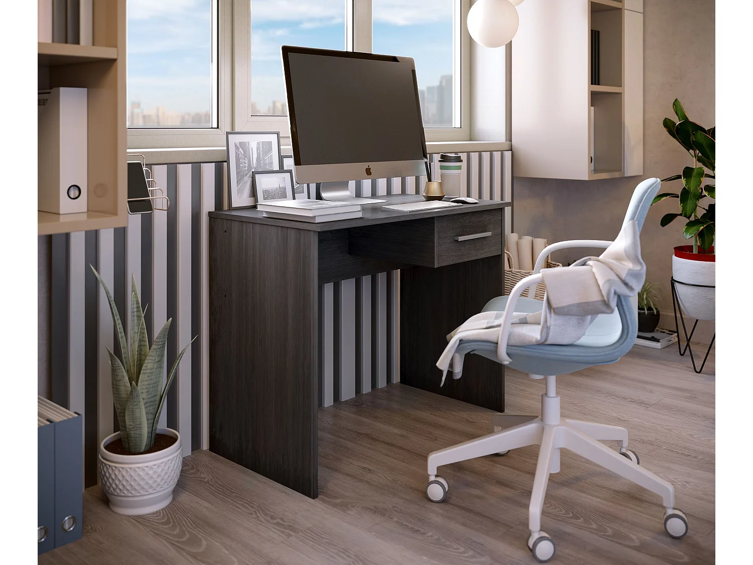 Bureau SAME 1 tiroir 90x50x74 cm chêne gris cendré TALESA