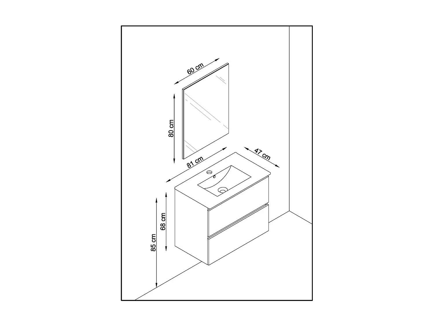 Meuble de salle de bain CIMS 2 tiroirs 80 cm blanc T-BATH Inclus lavabo et miroir