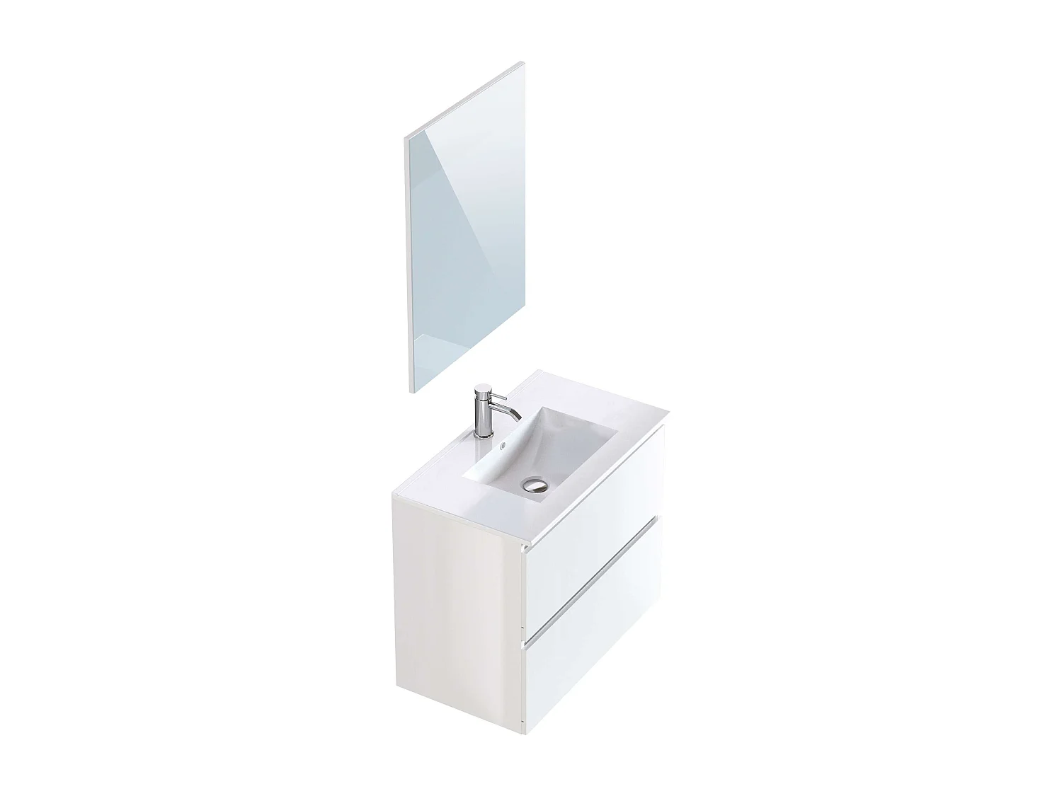 Meuble de salle de bain CIMS 2 tiroirs 80 cm blanc T-BATH Inclus lavabo et miroir