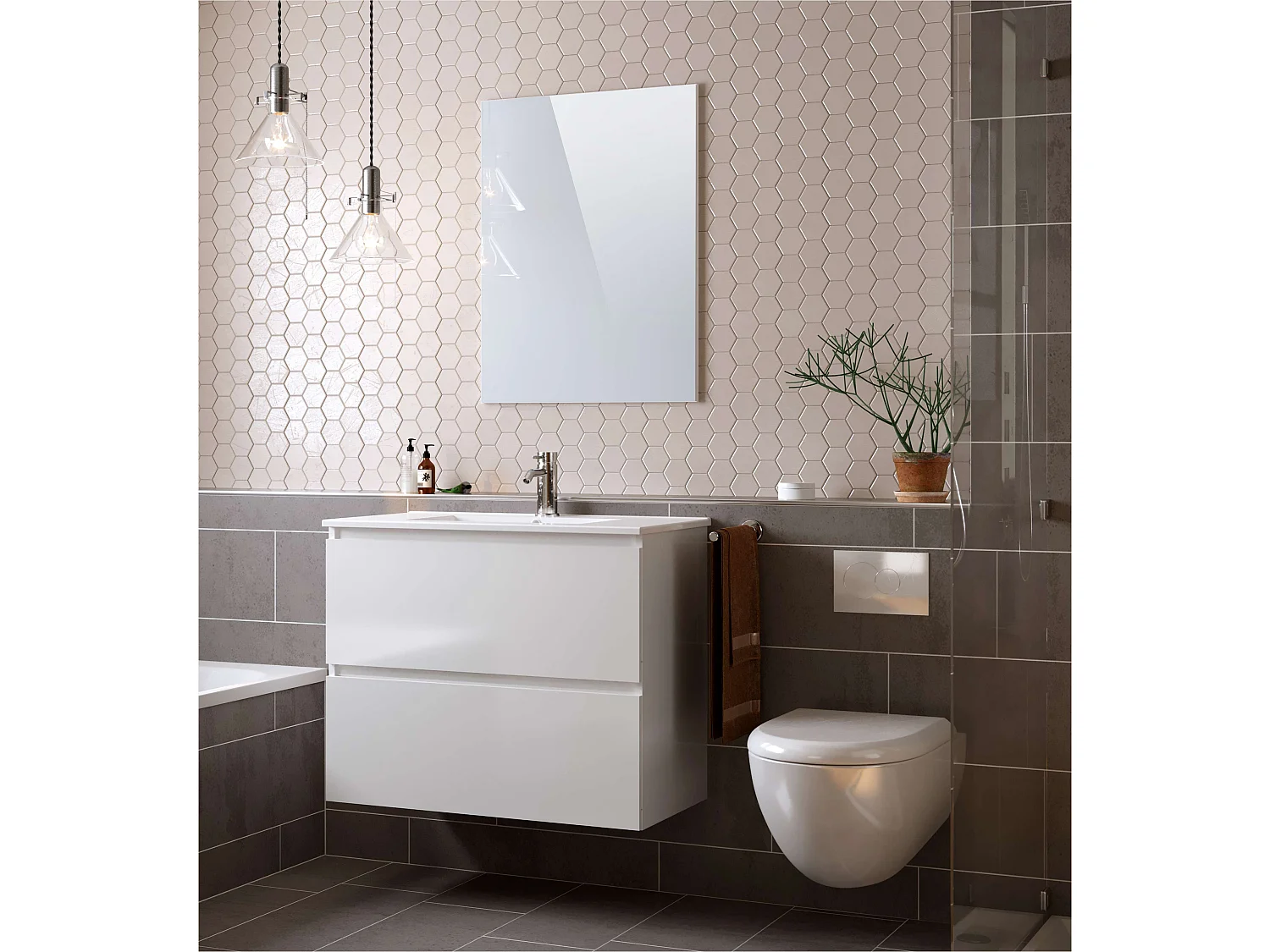 Meuble de salle de bain CIMS 2 tiroirs 80 cm blanc T-BATH Inclus lavabo et miroir