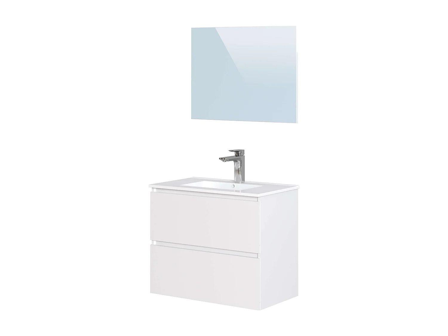 Meuble de salle de bain CIMS 2 tiroirs 80 cm blanc T-BATH Inclus lavabo et miroir