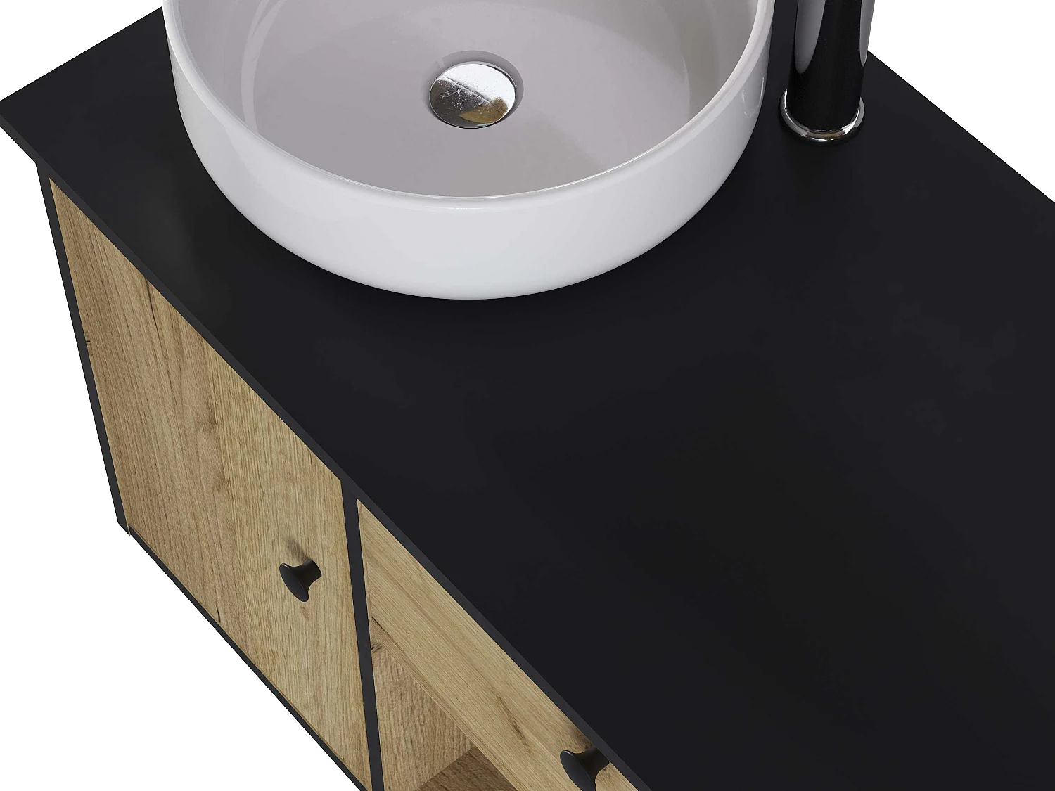 Meuble de salle de bain LARA 1 tiroir 1 porte 80 cm noir et chêne T-BATH Inclus lavabo et miroir