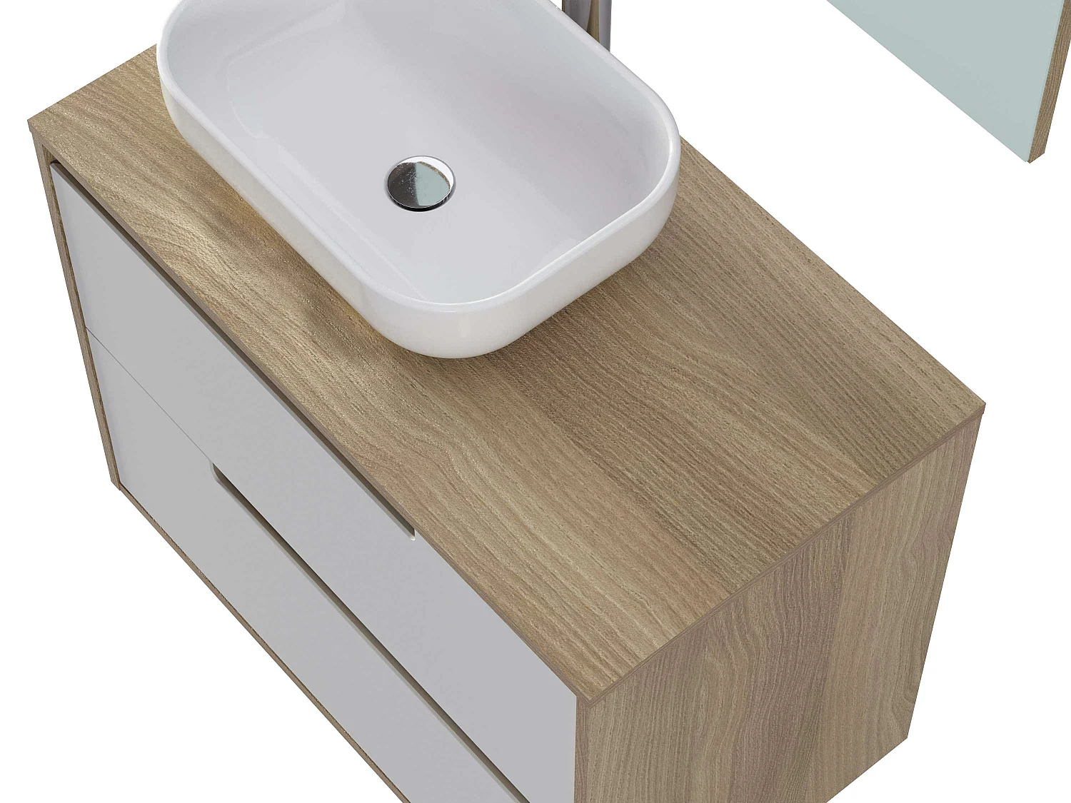 Meuble de salle de bain NEA 2 tiroirs 80 cm chêne et blanc T-BATH Inclus lavabo et miroir