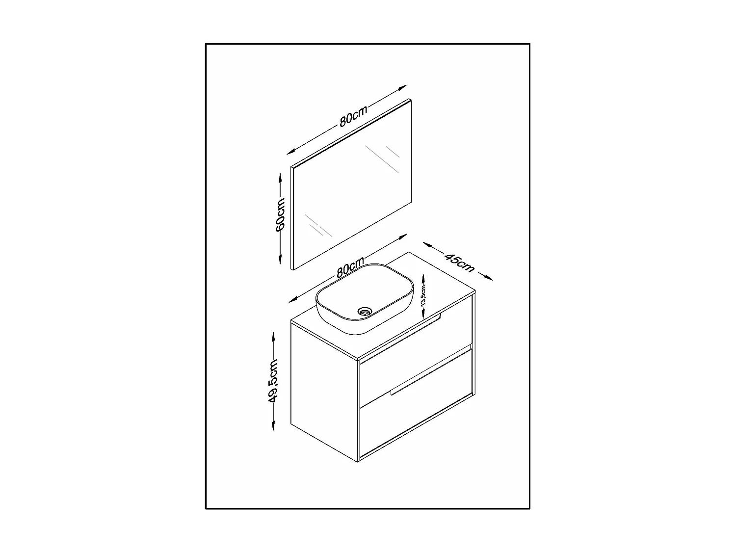 Meuble de salle de bain NEA 2 tiroirs 80 cm chêne et blanc T-BATH Inclus lavabo et miroir