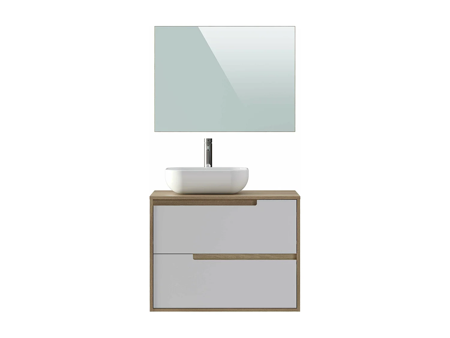 Meuble de salle de bain NEA 2 tiroirs 80 cm chêne et blanc T-BATH Inclus lavabo et miroir