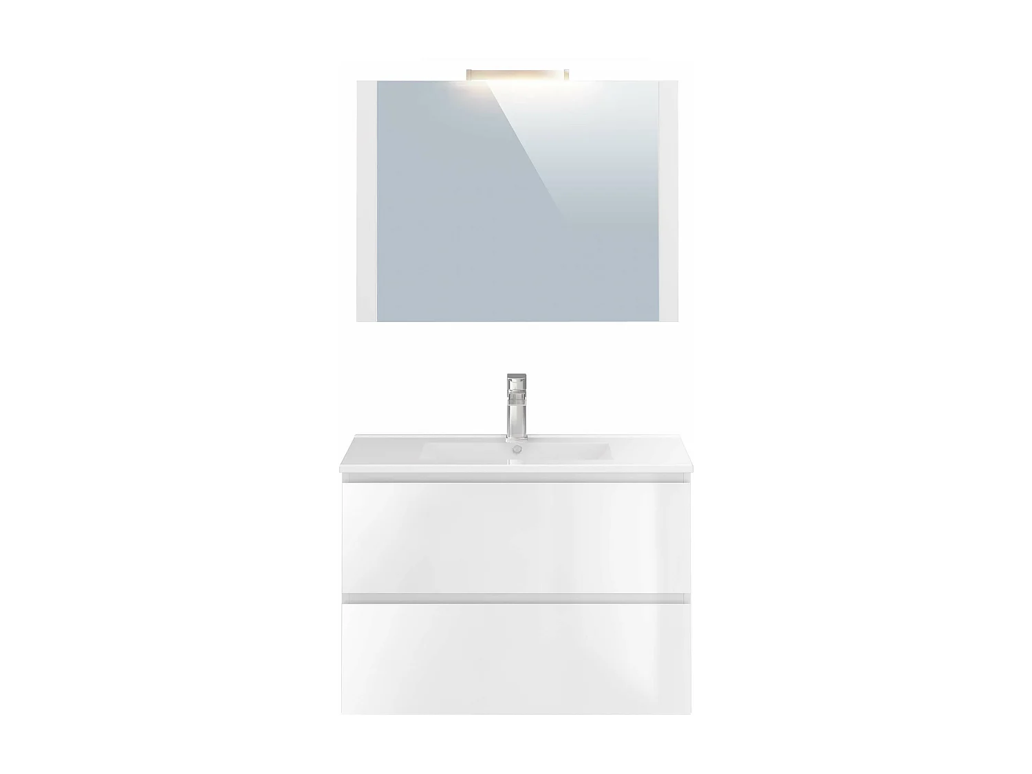 Meuble de salle de bain NELI 2 tiroirs 80 cm blanc brillant T-BATH Inclus lavabo, miroir et applique LED