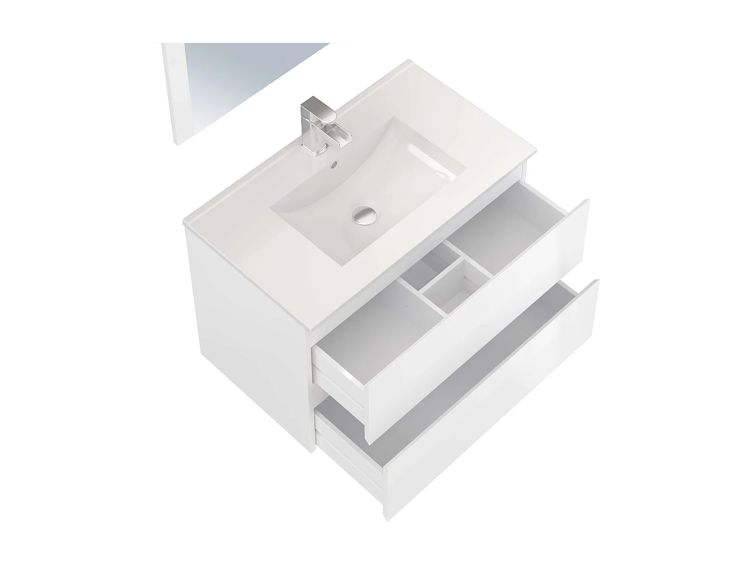 Meuble de salle de bain NELI 2 tiroirs 80 cm blanc brillant T-BATH Inclus lavabo, miroir et applique LED